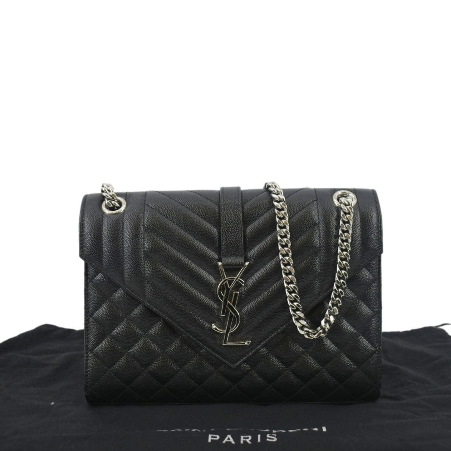 YVES SAINT LAURENT Envelope Medium Matelassé Leather Crossbody Chain Bag Black