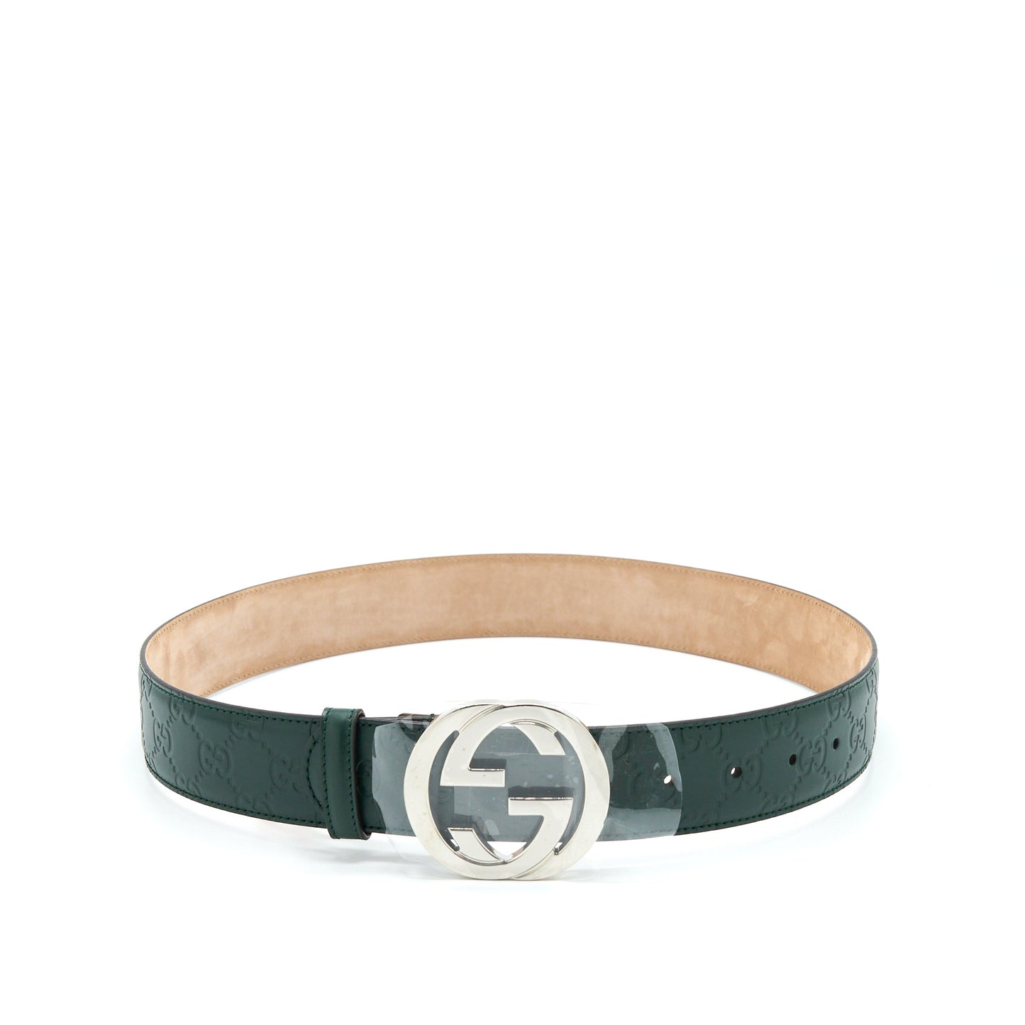Gucci Size 80 GG Buckle Leather Belt Green SHW