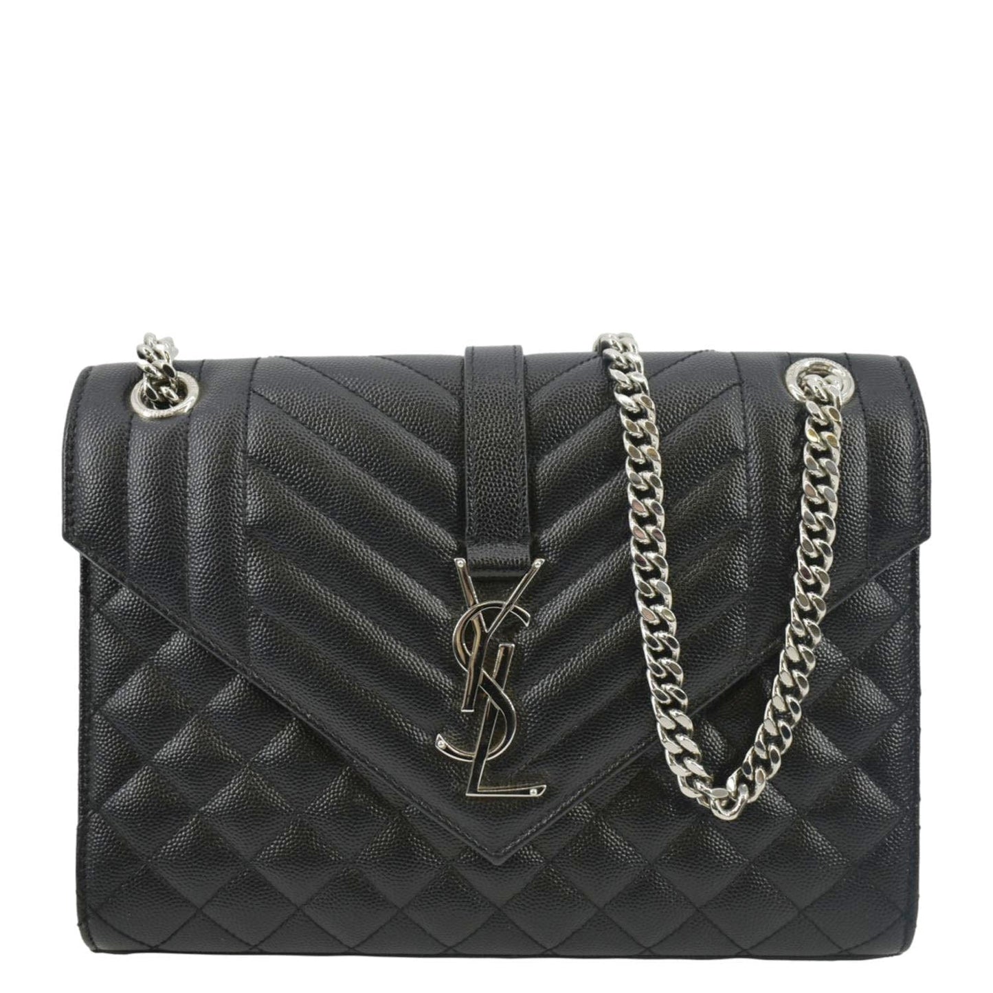 YVES SAINT LAURENT Envelope Medium Matelassé Leather Crossbody Chain Bag Black
