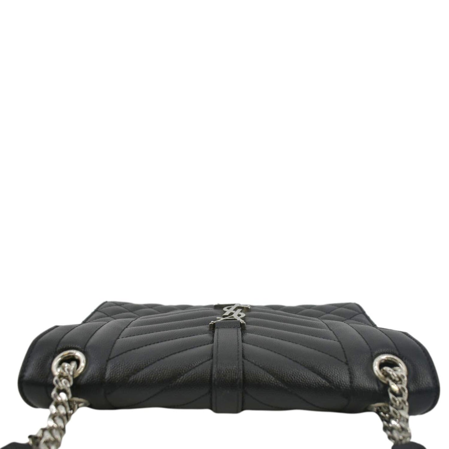 YVES SAINT LAURENT Envelope Medium Matelassé Leather Crossbody Chain Bag Black
