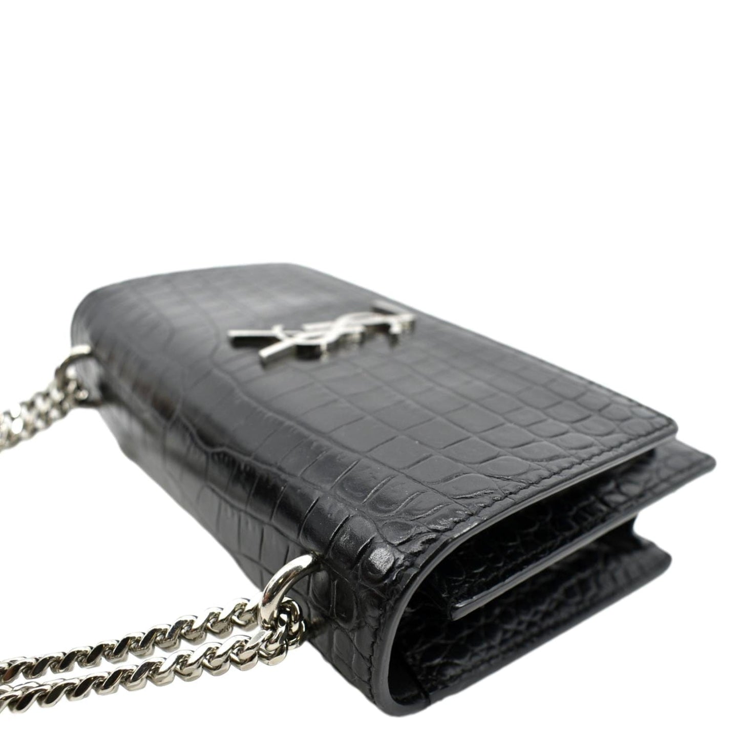 YVES SAINT LAURENT Sunset Crocodile Leather Crossbody Bag Black