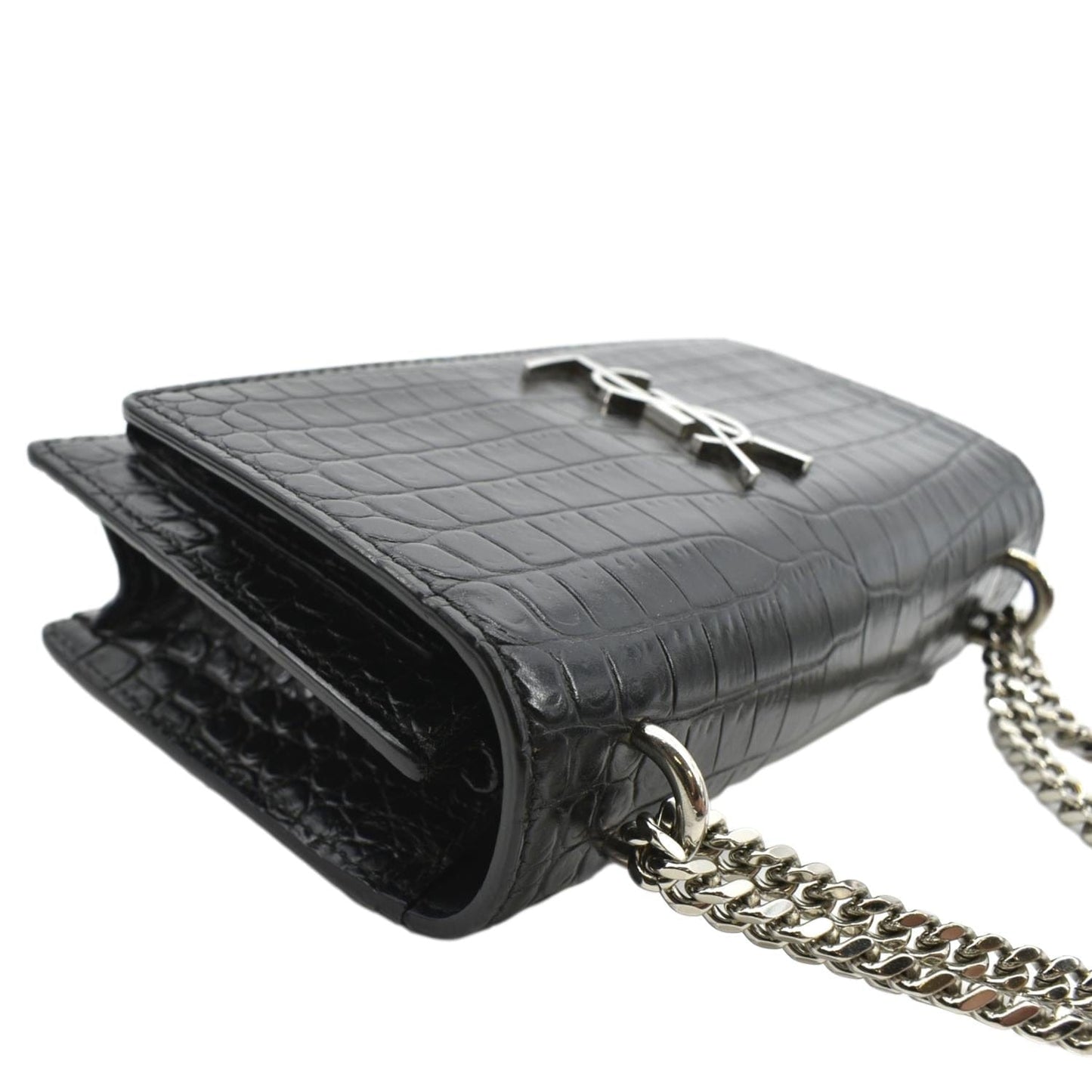 YVES SAINT LAURENT Sunset Crocodile Leather Crossbody Bag Black