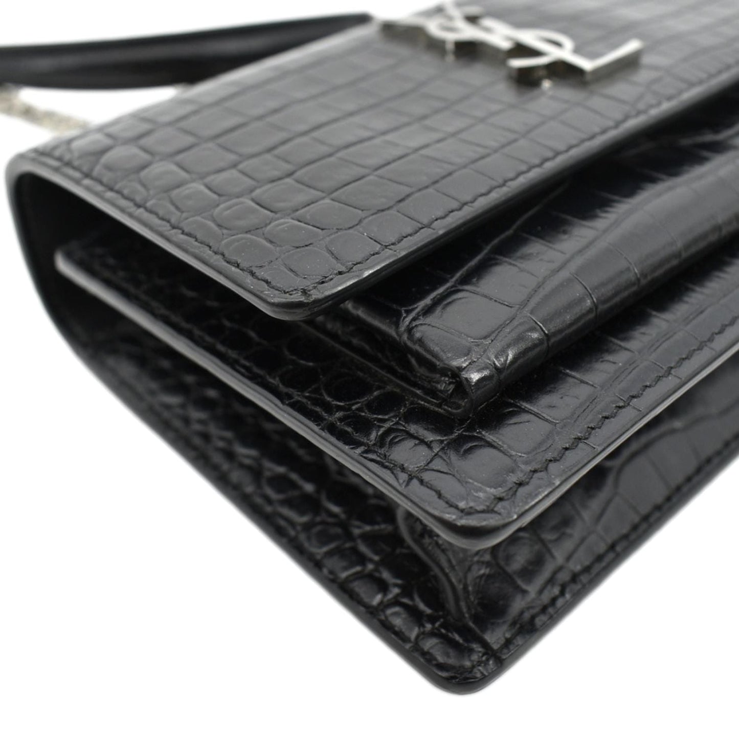 YVES SAINT LAURENT Sunset Crocodile Leather Crossbody Bag Black