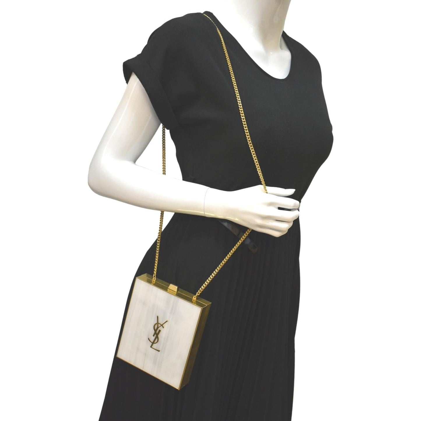 YVES SAINT LAURENT Tuxedo Box Plexiglass Metal Crossbody Bag Blanc Grise