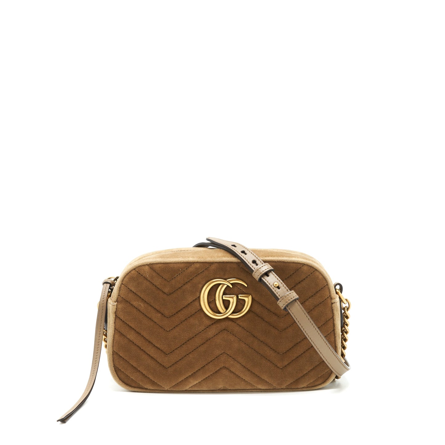 Gucci GG Marmont Camera Bag Velvet Gold Tan