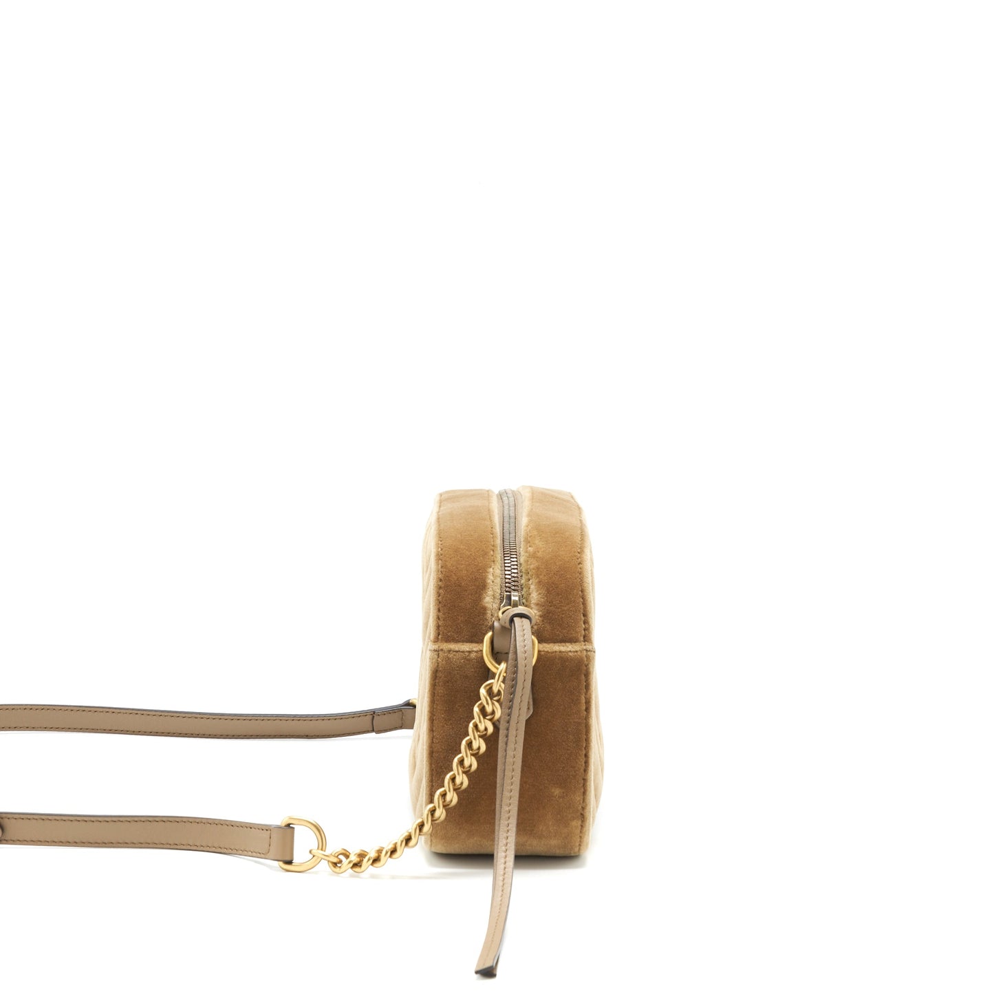 Gucci GG Marmont Camera Bag Velvet Gold Tan