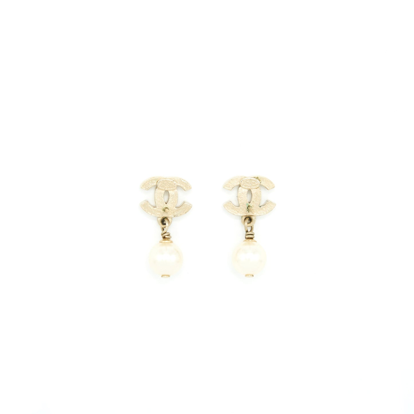 Chanel CC Logo With Pearl Drop Earrings L