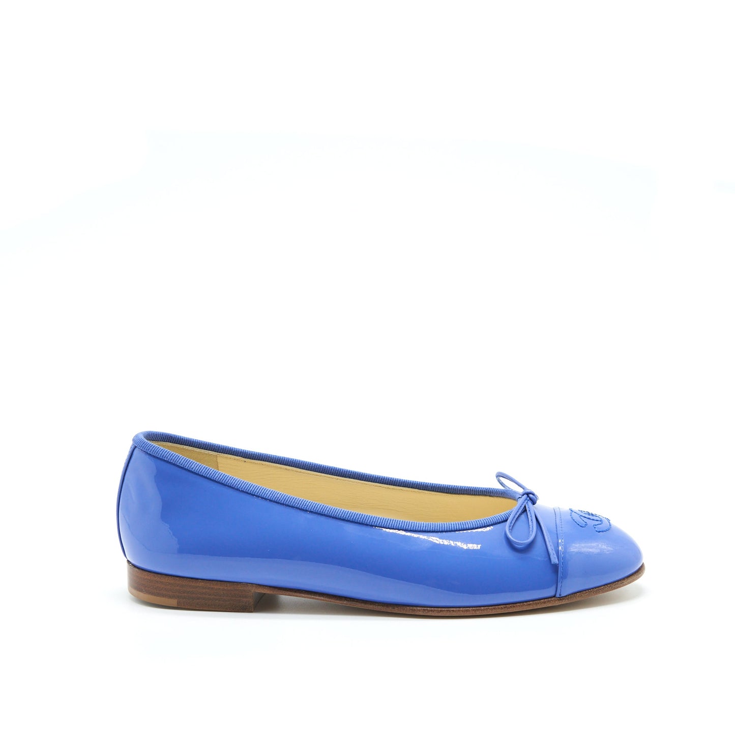 Chanel Size 37 Cap Toe Ballerina Flats Patent Calfskin Blue