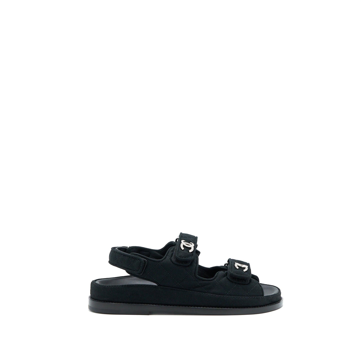 Chanel Size 36 Dad Sandals Crystal Logo Fabric Black