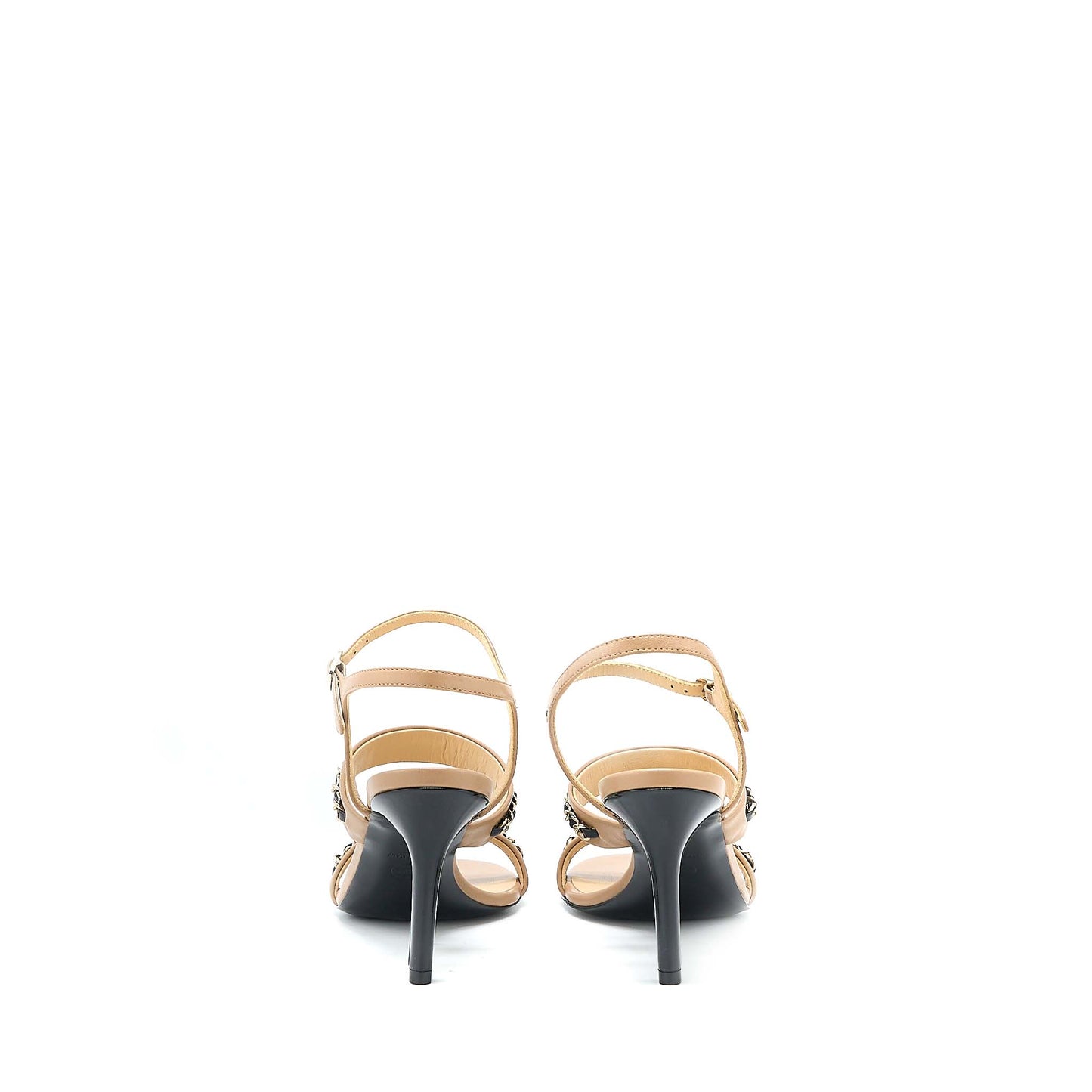 Chanel Size 38 Leather Chains Heel Sandals Lambskin Beige/Black L