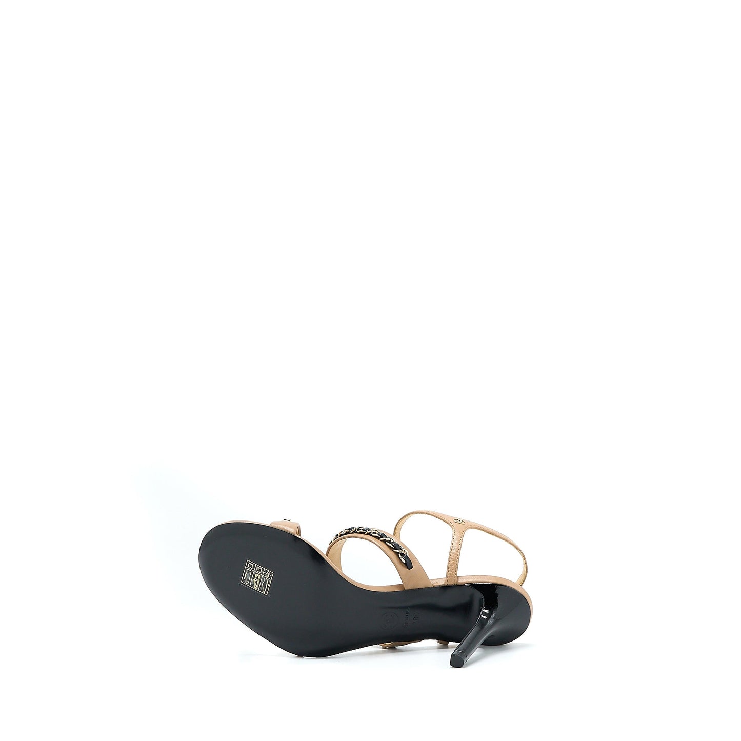 Chanel Size 38 Leather Chains Heel Sandals Lambskin Beige/Black L