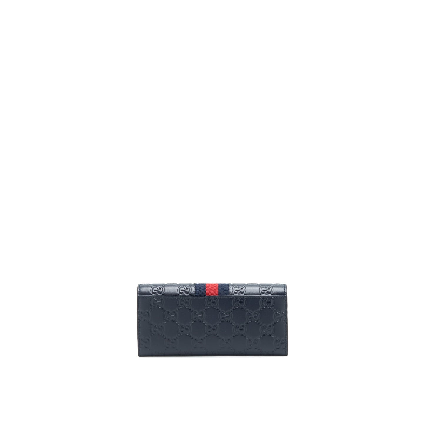 Gucci Men's Signature Web Leather Long Wallet In Dark Navy
