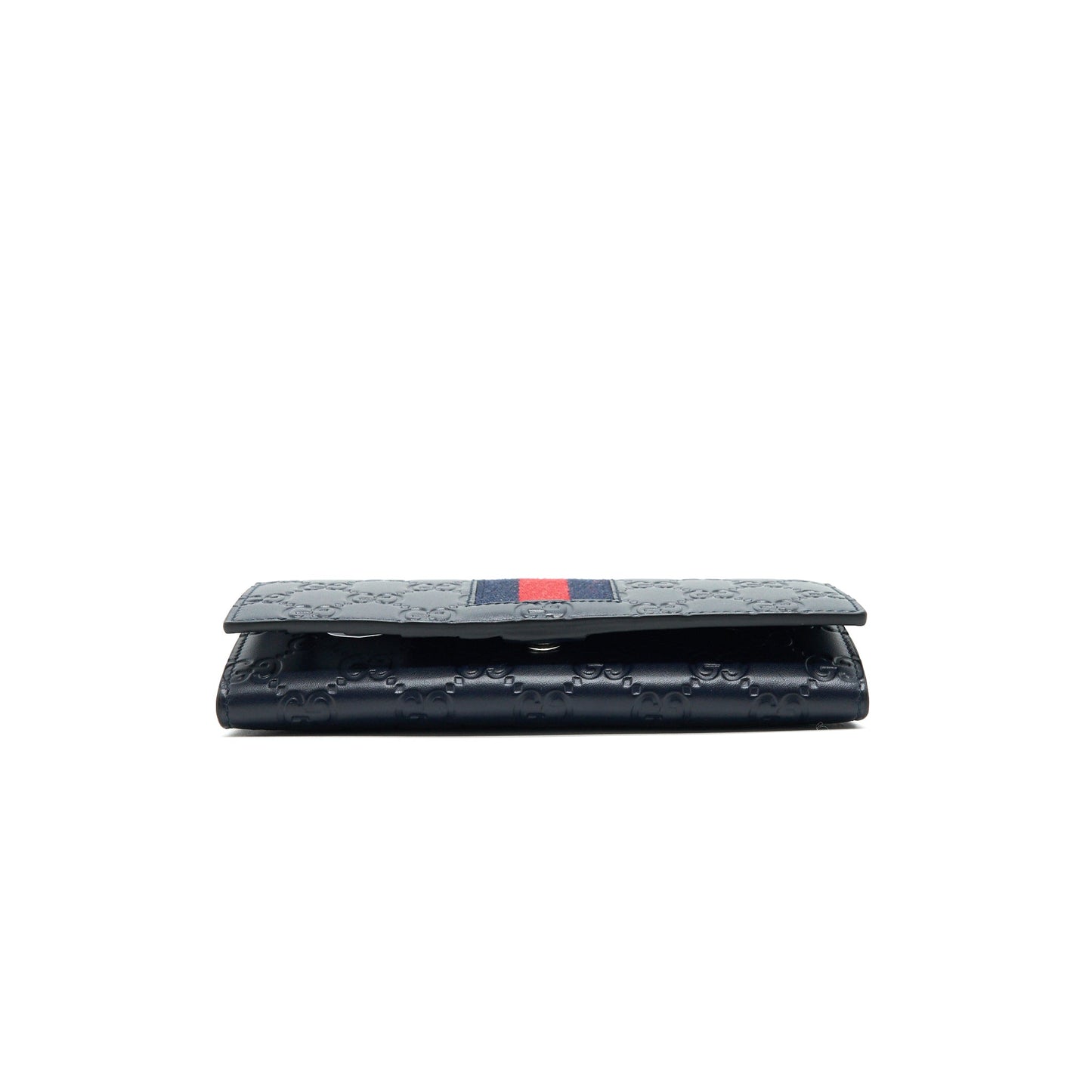Gucci Men's Signature Web Leather Long Wallet In Dark Navy