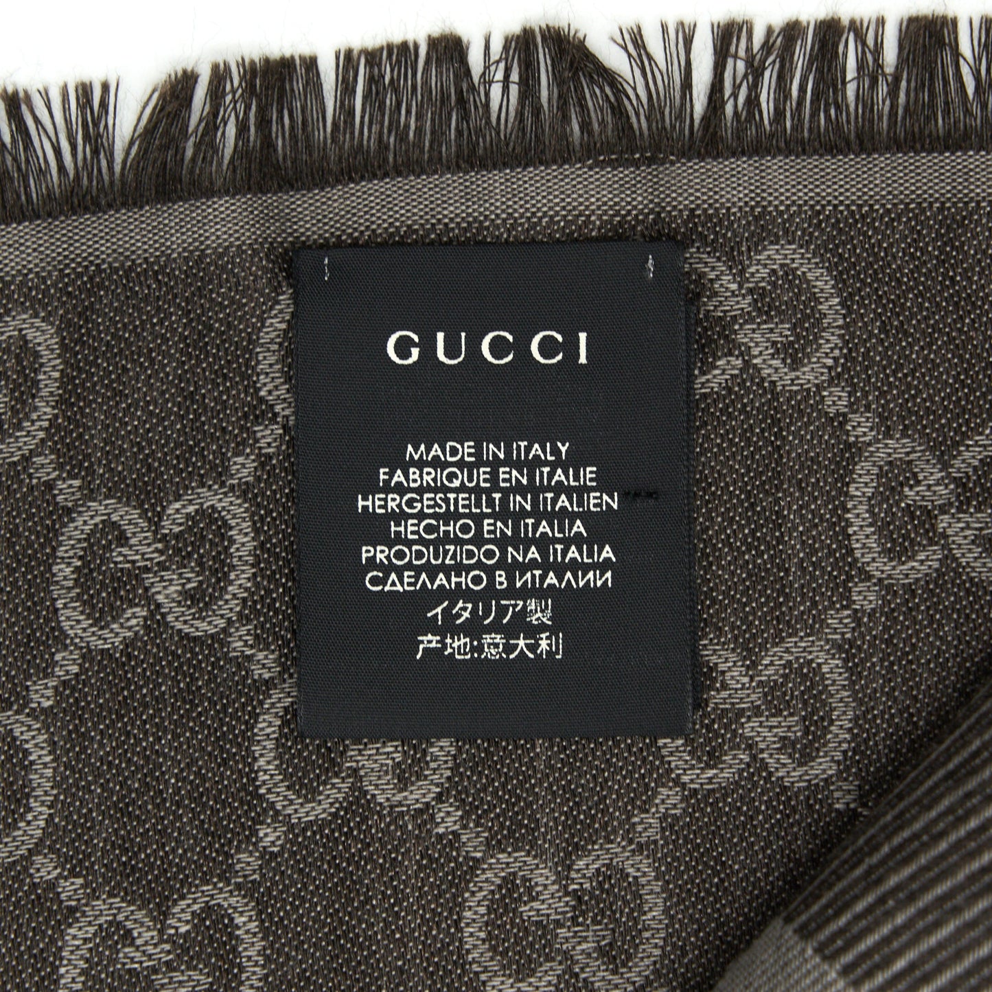 GUCCI Wool Jacquard GG Logo Scarf Dark Brown 140x140cm