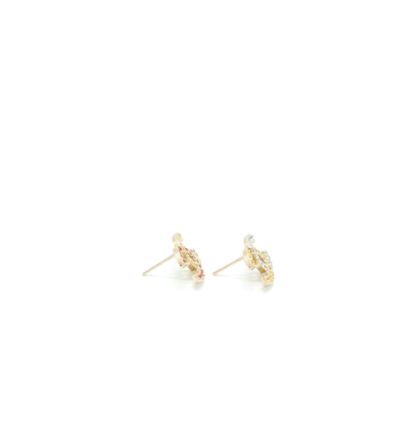 Chanel CC Logo Earrings Crystal Multicolour Light Gold Tone
