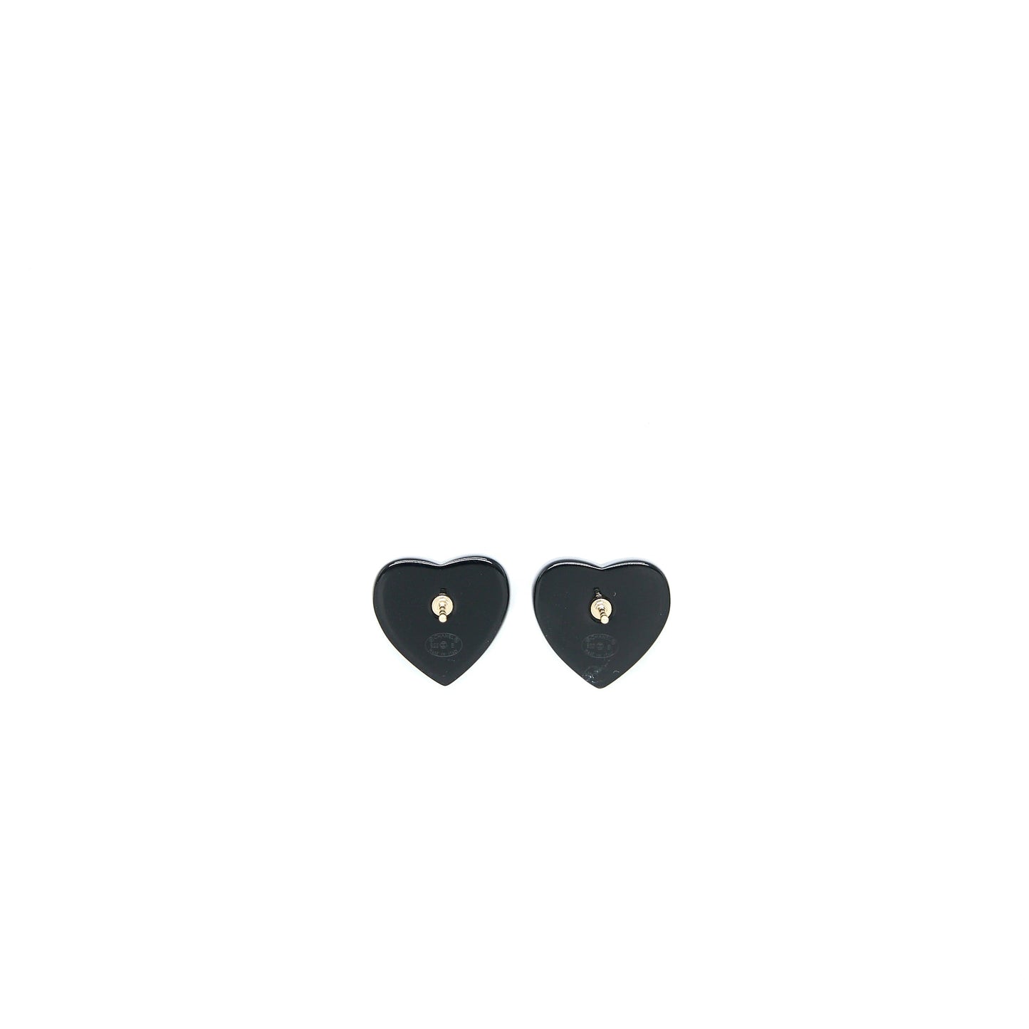 Chanel Heart Shape CC Logo Earrings Crystal Black Light Gold Tone