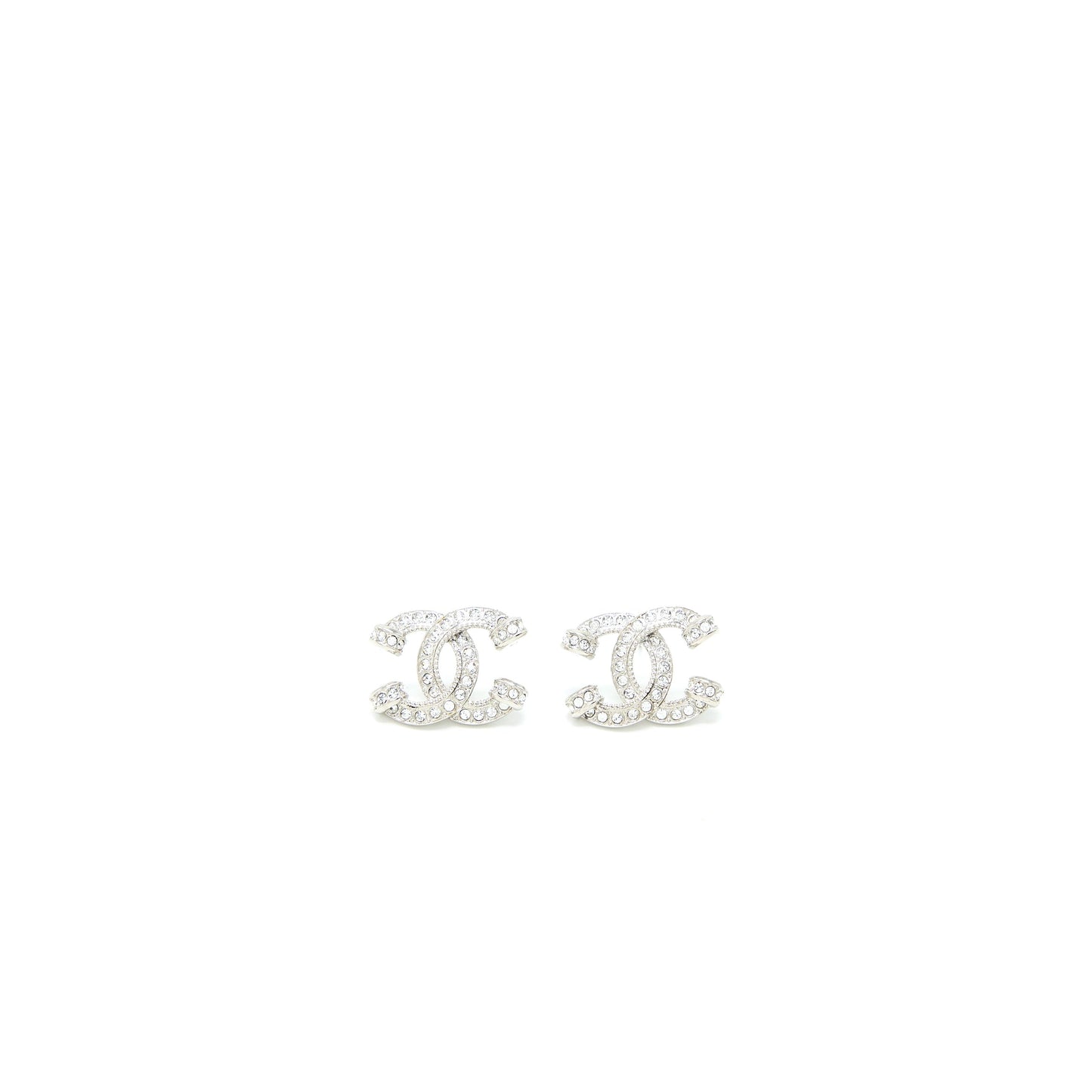 Chanel 23P CC Logo Earrings Crystal Silver Tone