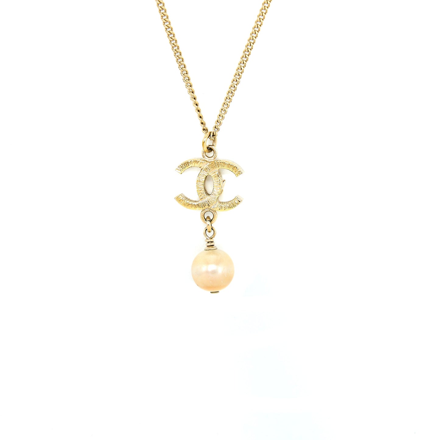 Chanel CC Logo Necklace with Pearl Light Gold Tone