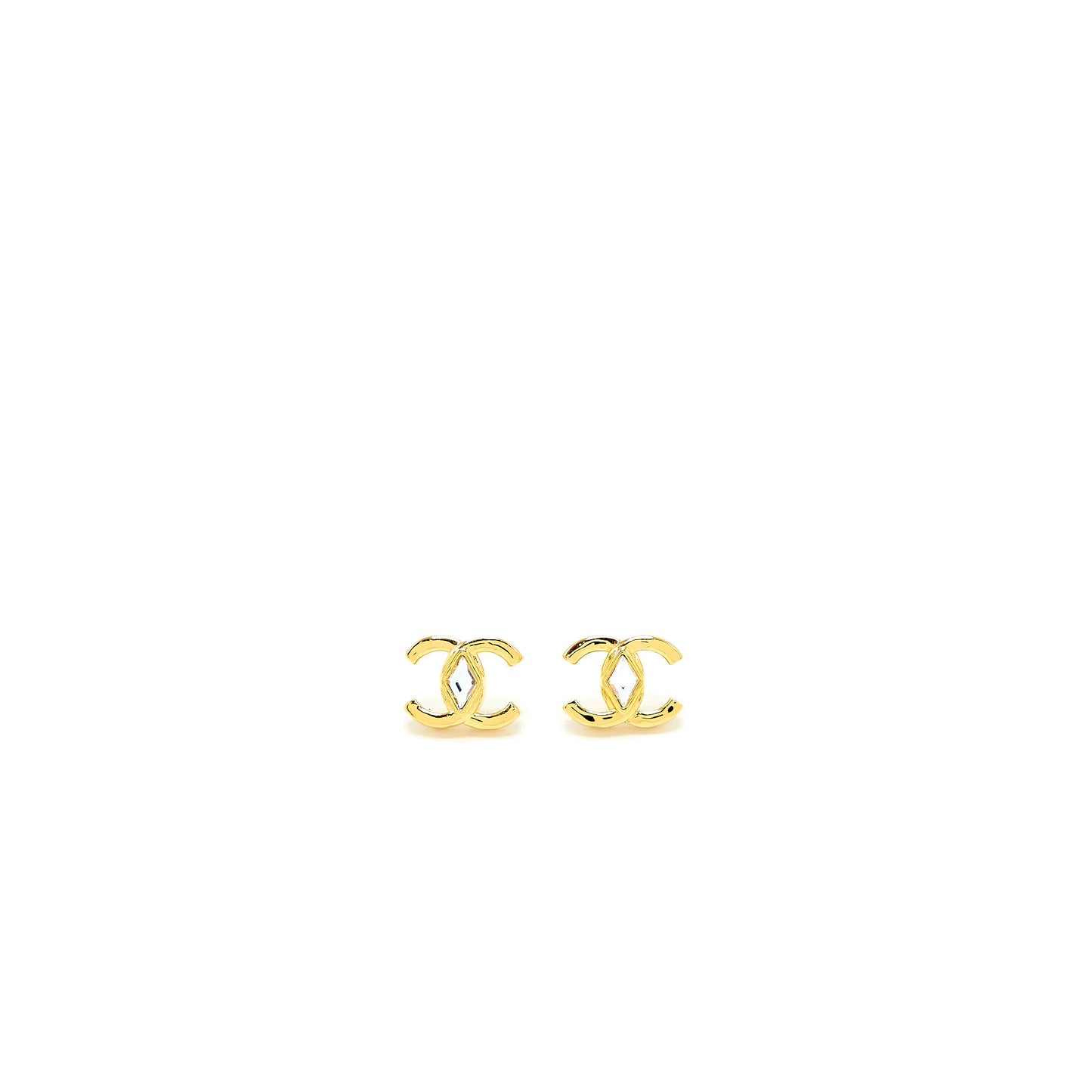 Chanel CC Logo Earring with Diamond Shaped Crystal Gold Tone