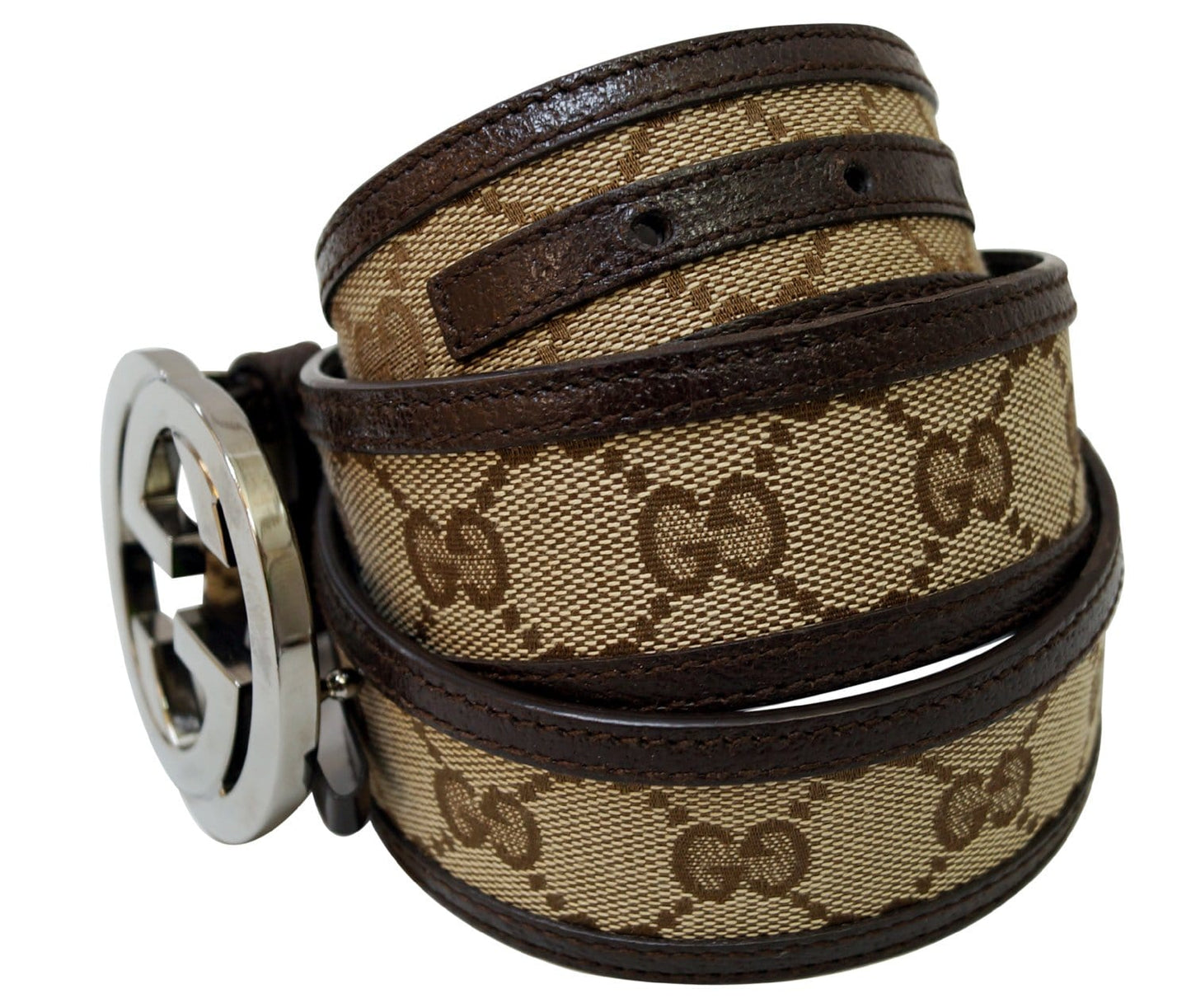 GUCCI Leather Monogram Interlocking G Belt Dark Brown Size 85/34
