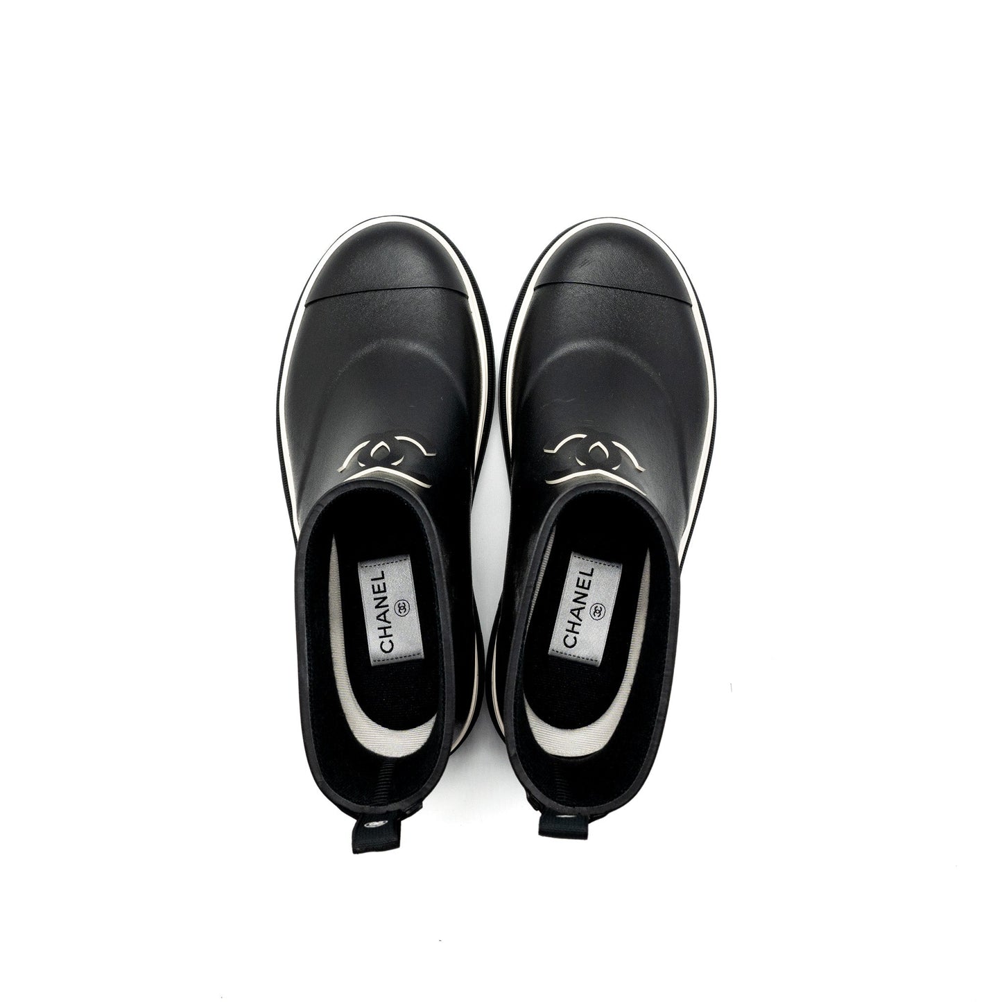 Chanel Size 38 Rubber Ankle Boots Black/ White