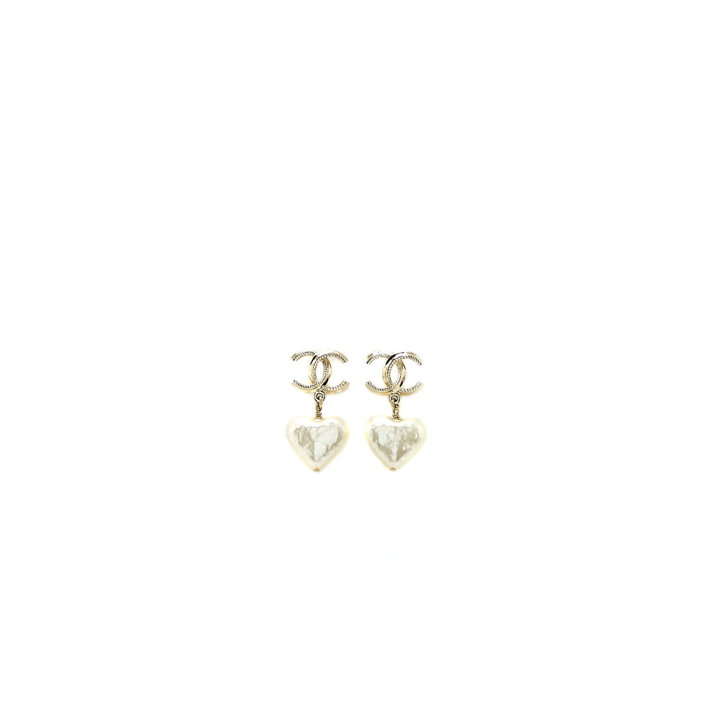 Chanel CC Logo/Heart Drop Earring Light Gold Tone