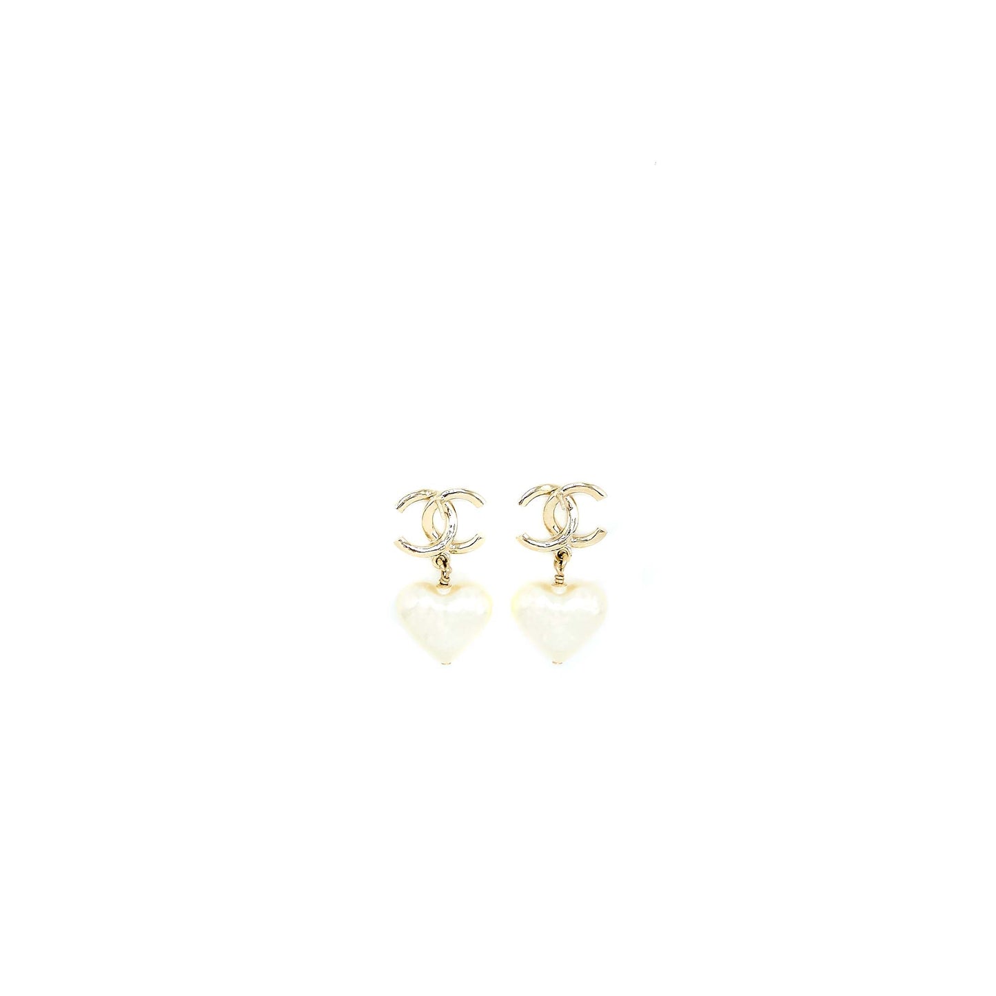 Chanel CC Logo/Heart Drop Earring Light Gold Tone