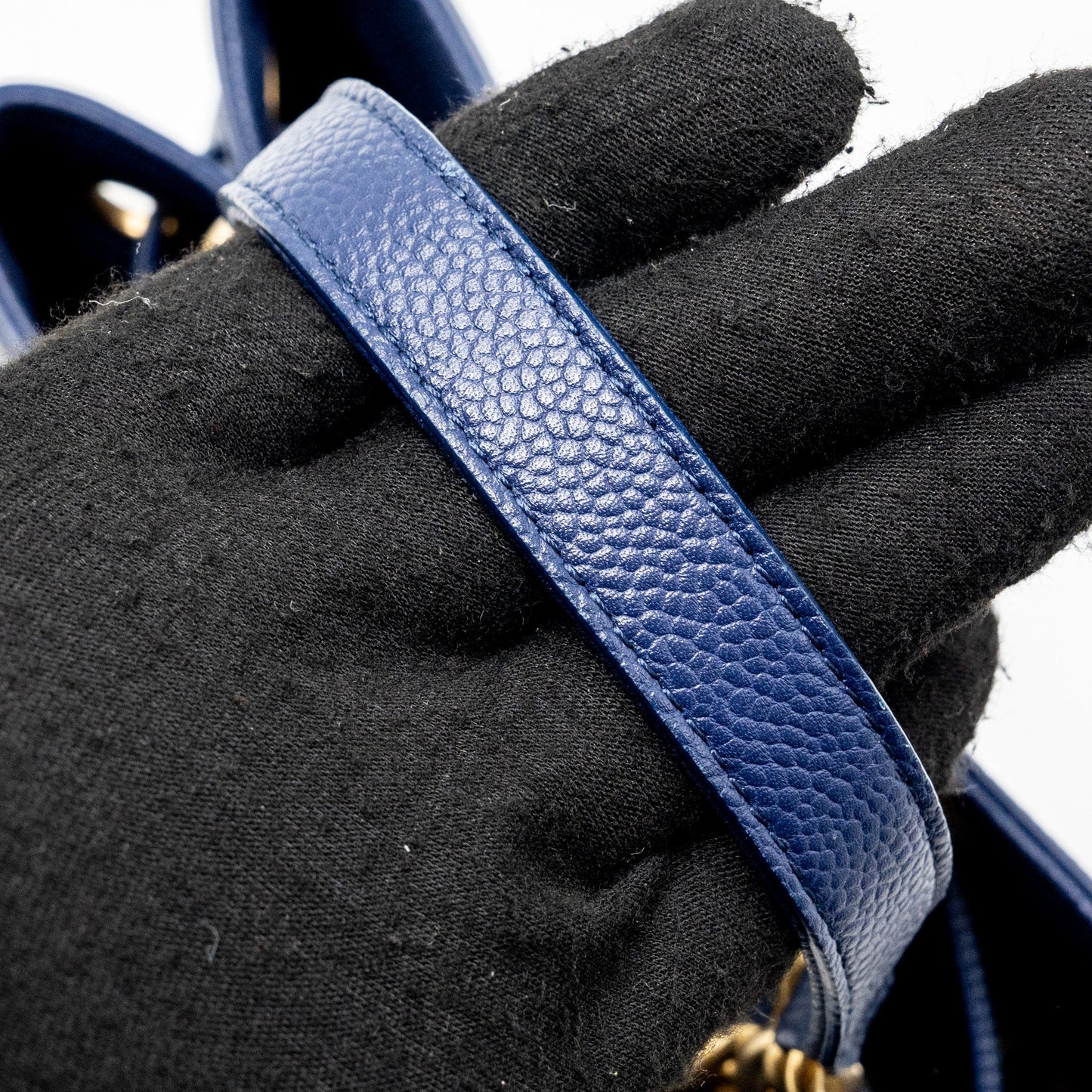 Chanel Top Handle Drawstring Bucket Bag Caviar Navy