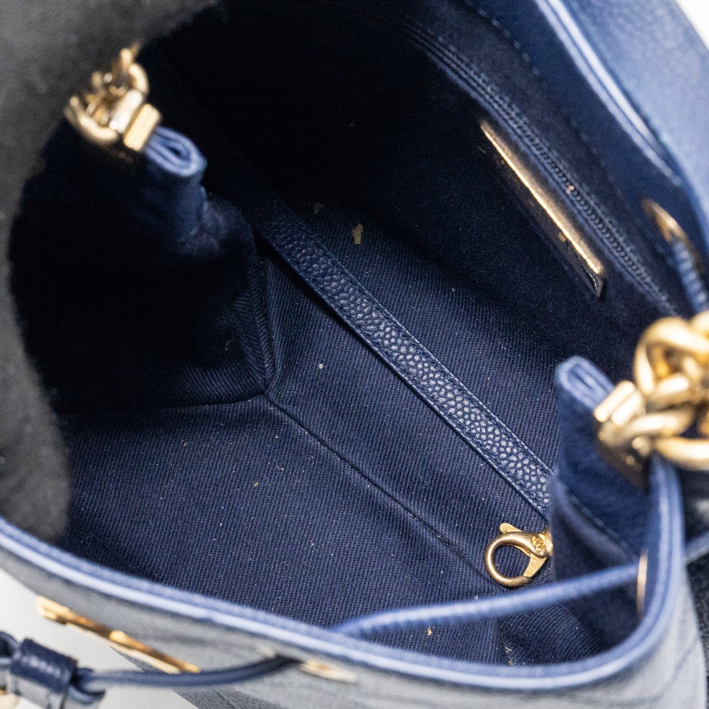 Chanel Top Handle Drawstring Bucket Bag Caviar Navy