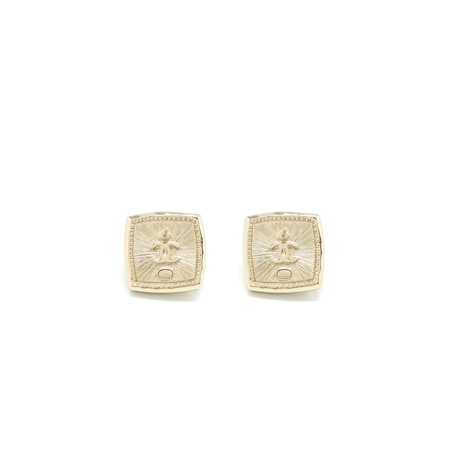 Chanel Cube CC Earrings Light Gold Tone