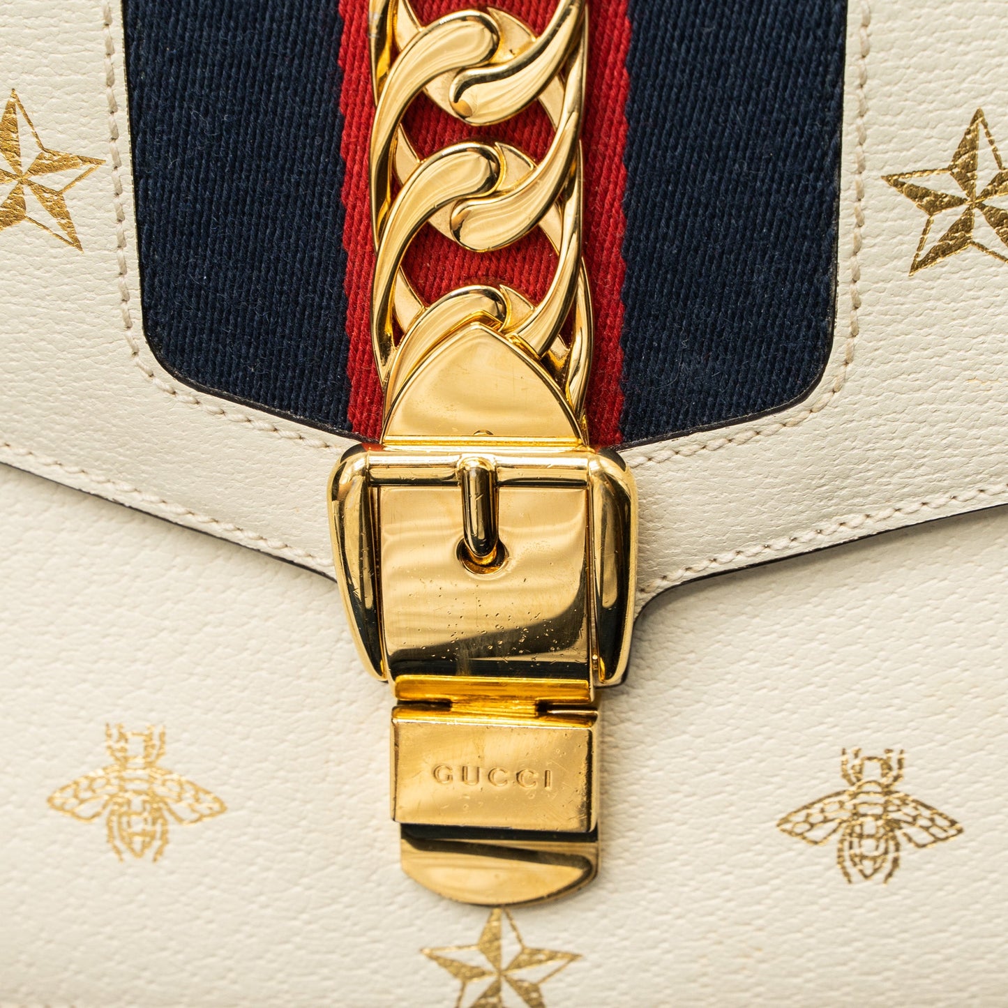 Gucci Small Sylvie Bag Bee Printed Calfskin White