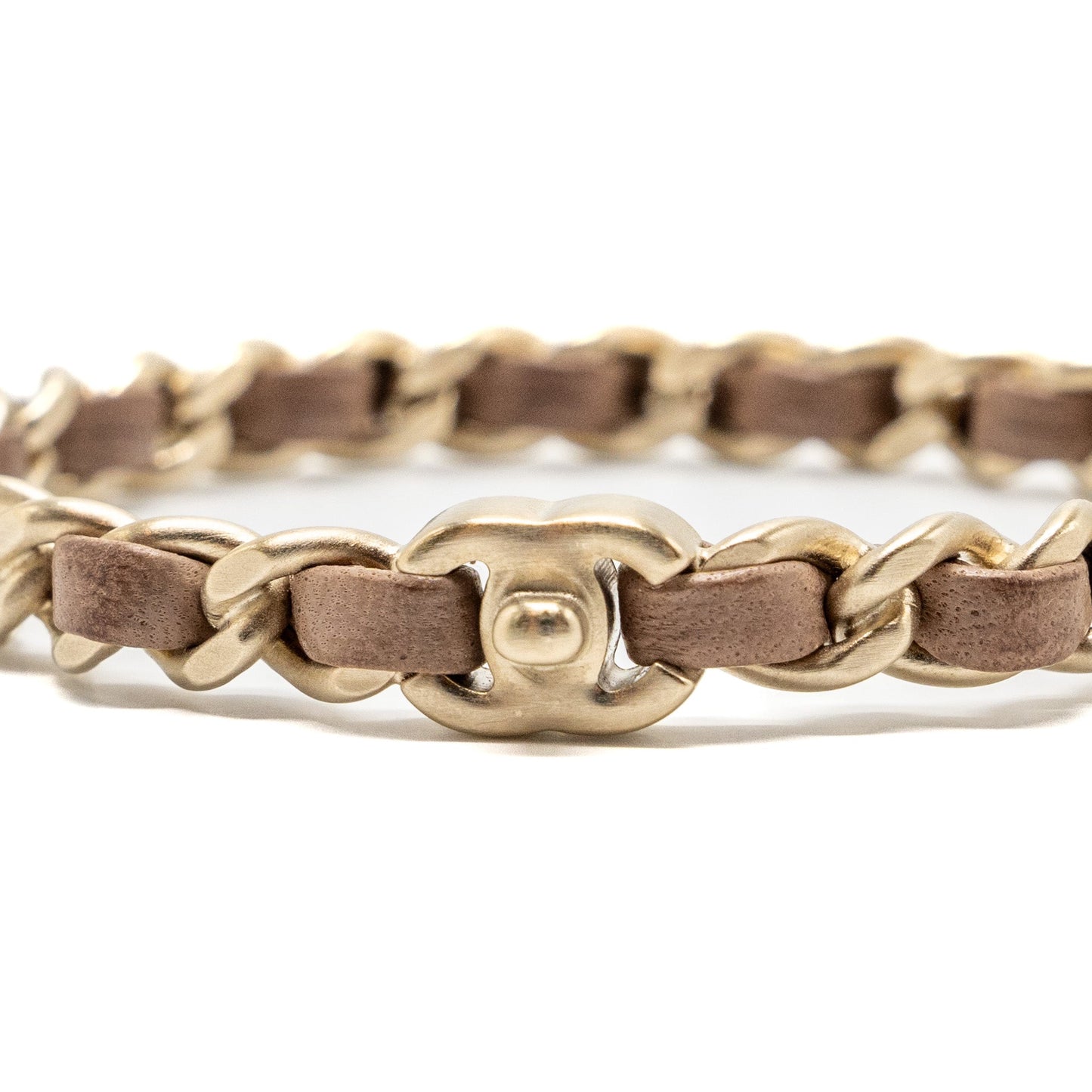 Chanel 3 Leather Chain/cc Logo Bracelet Dark Beige Brush