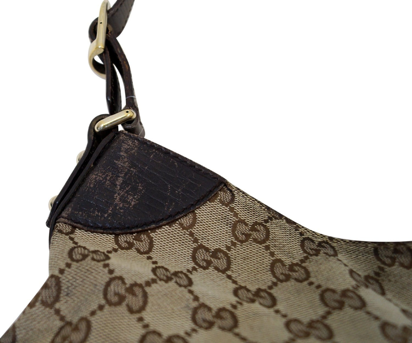 Gucci GG Canvas Beige Ebony Signature Hasler Horsebit Shoulder Bag