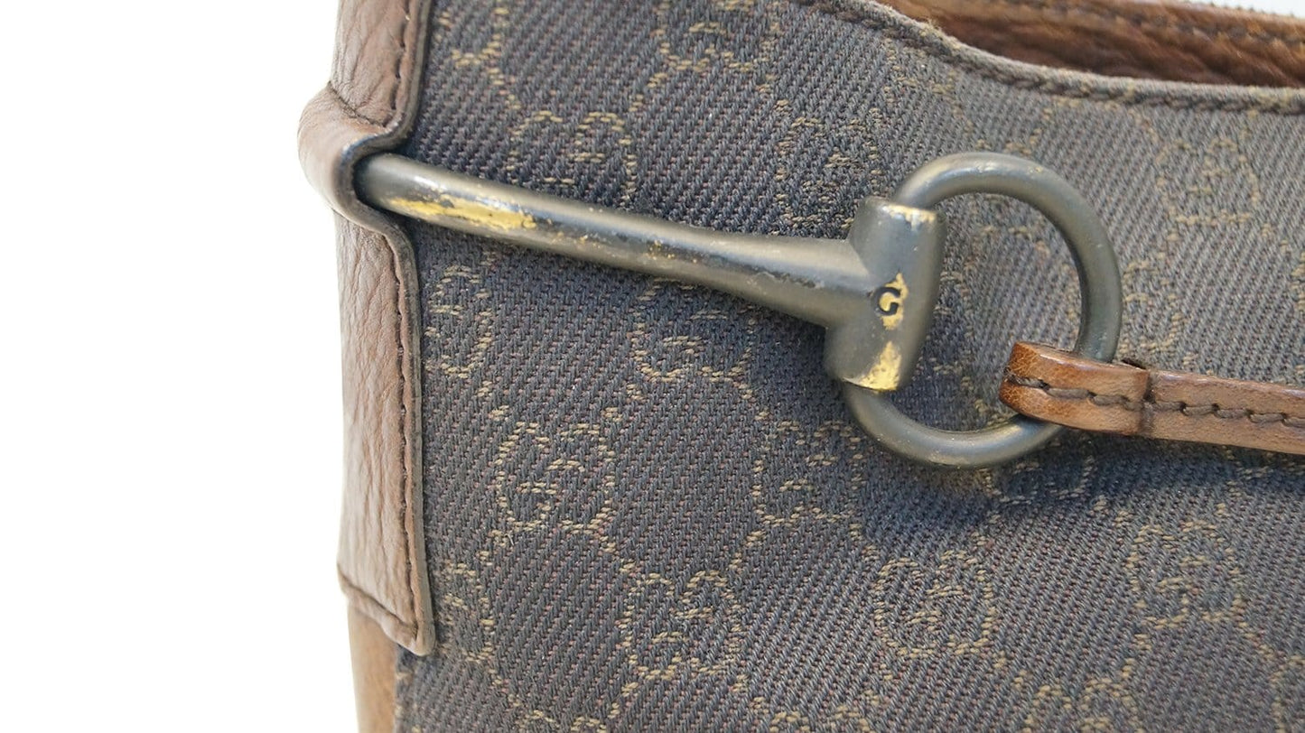 GUCCI GG Pattern Horsebit Dark Brown Shoulder Bag