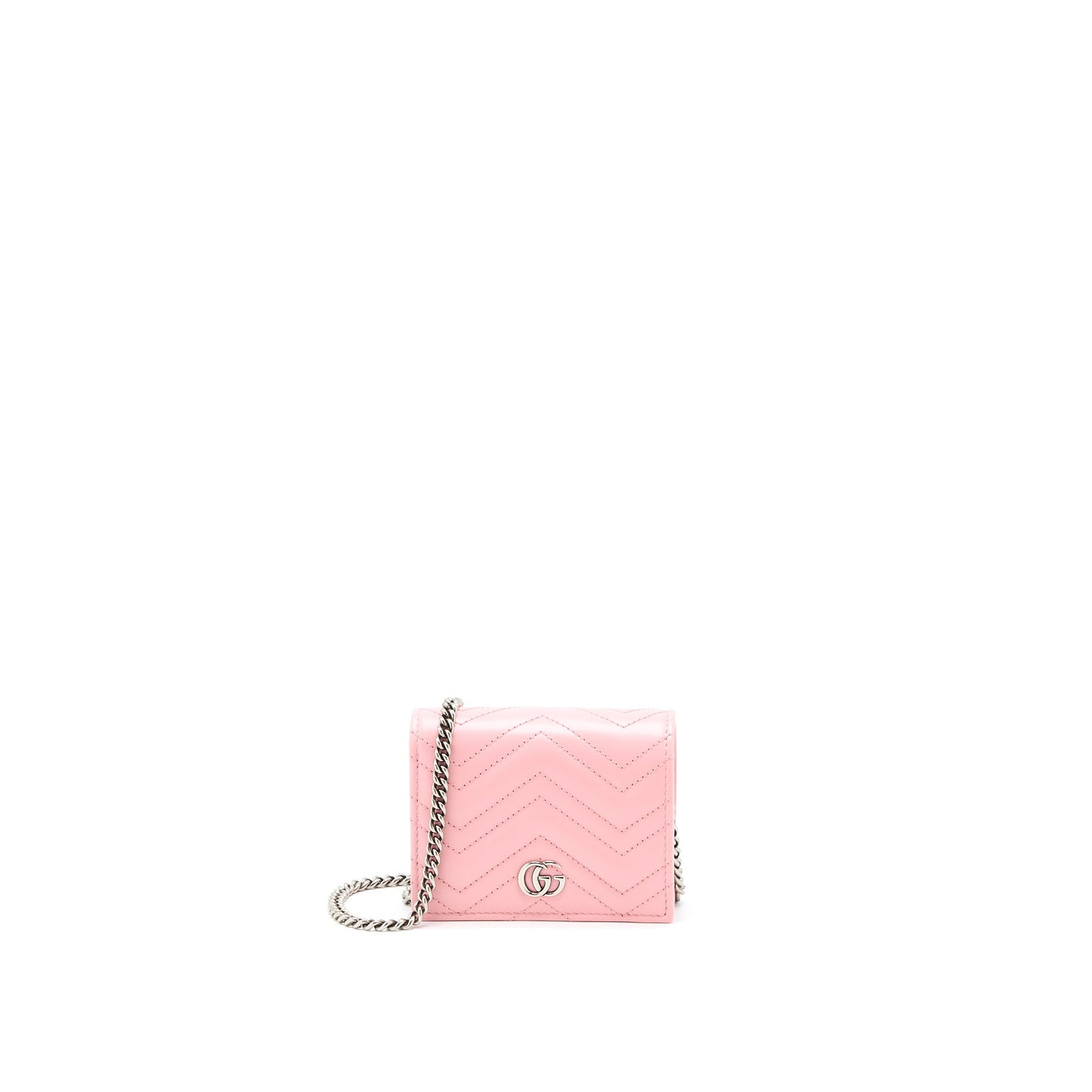 Gucci Marmont Card Holder with Chain Calfskin Pink SHW