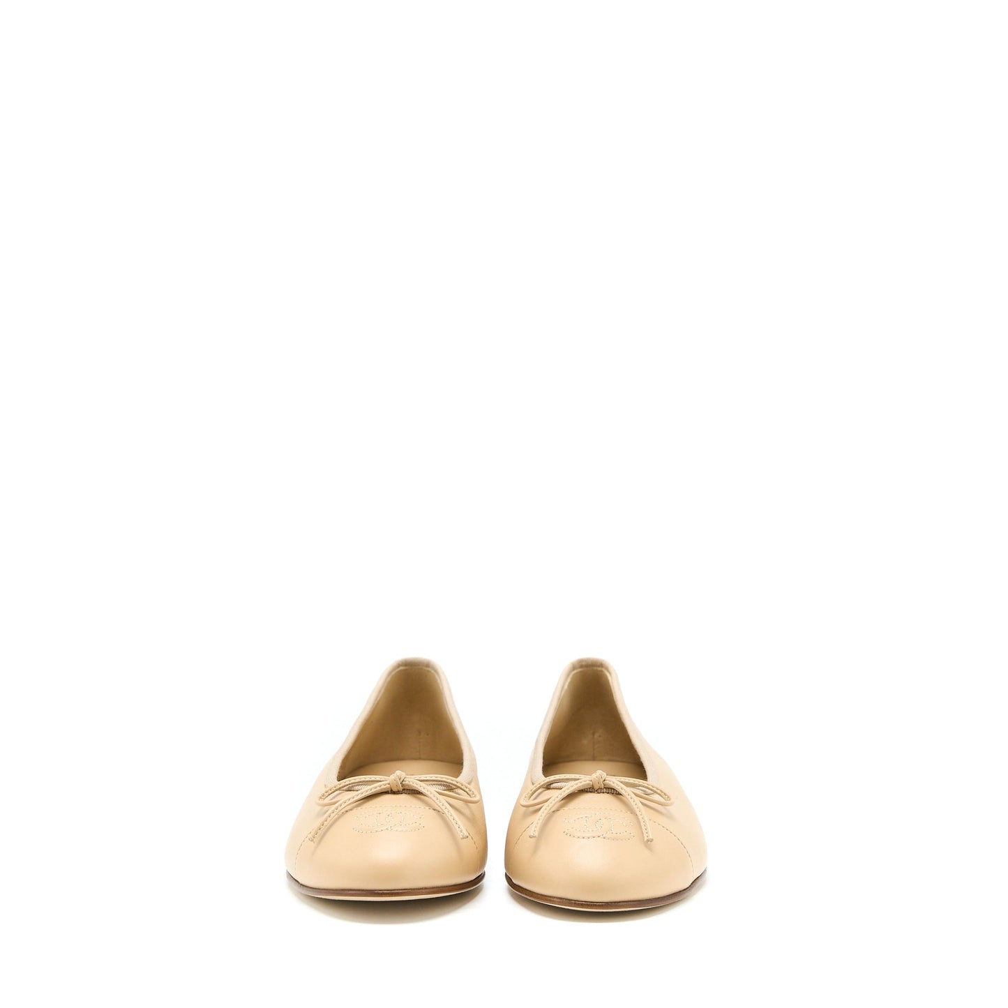 Chanel Size 38.5 Ballerina Flat Shoes Lambskin Beige