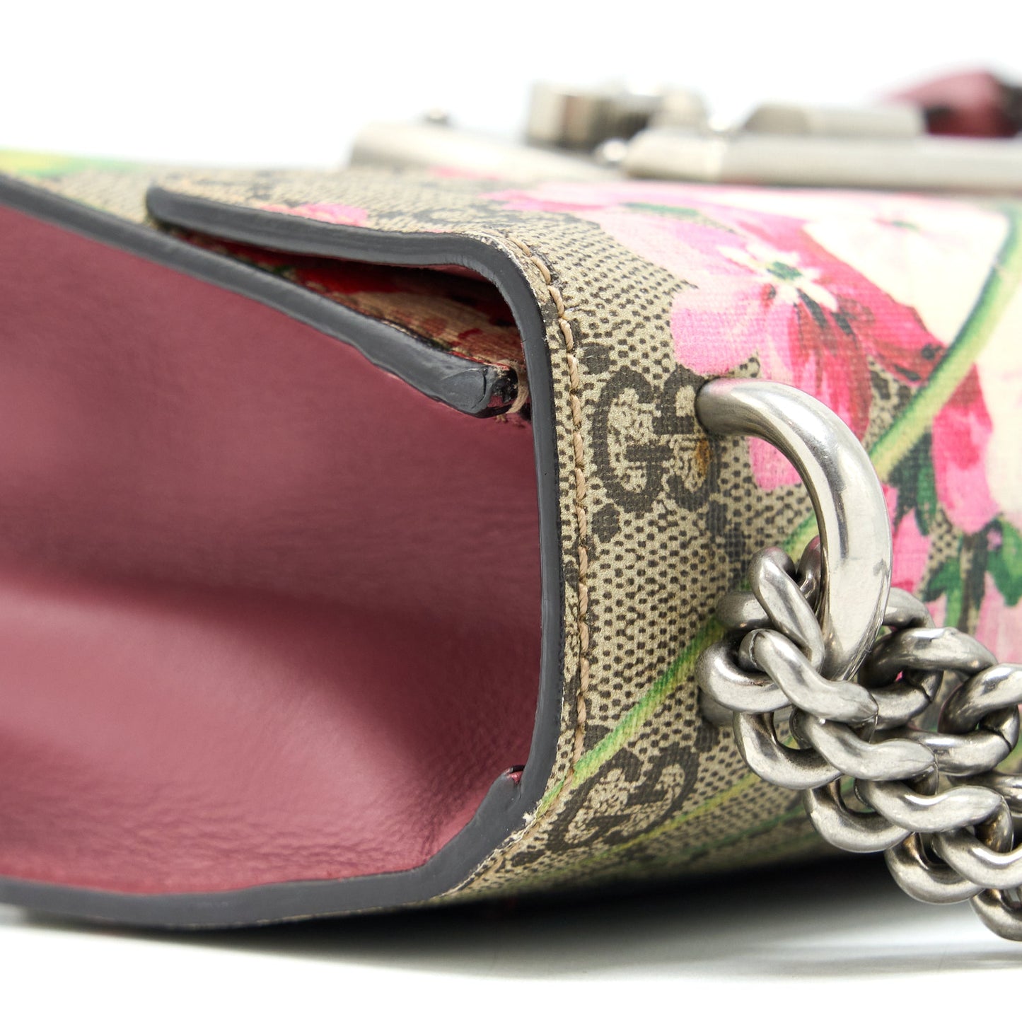 Gucci Padlock Chain Crossbody Bag Flower Print GG Supreme Canvas SHW