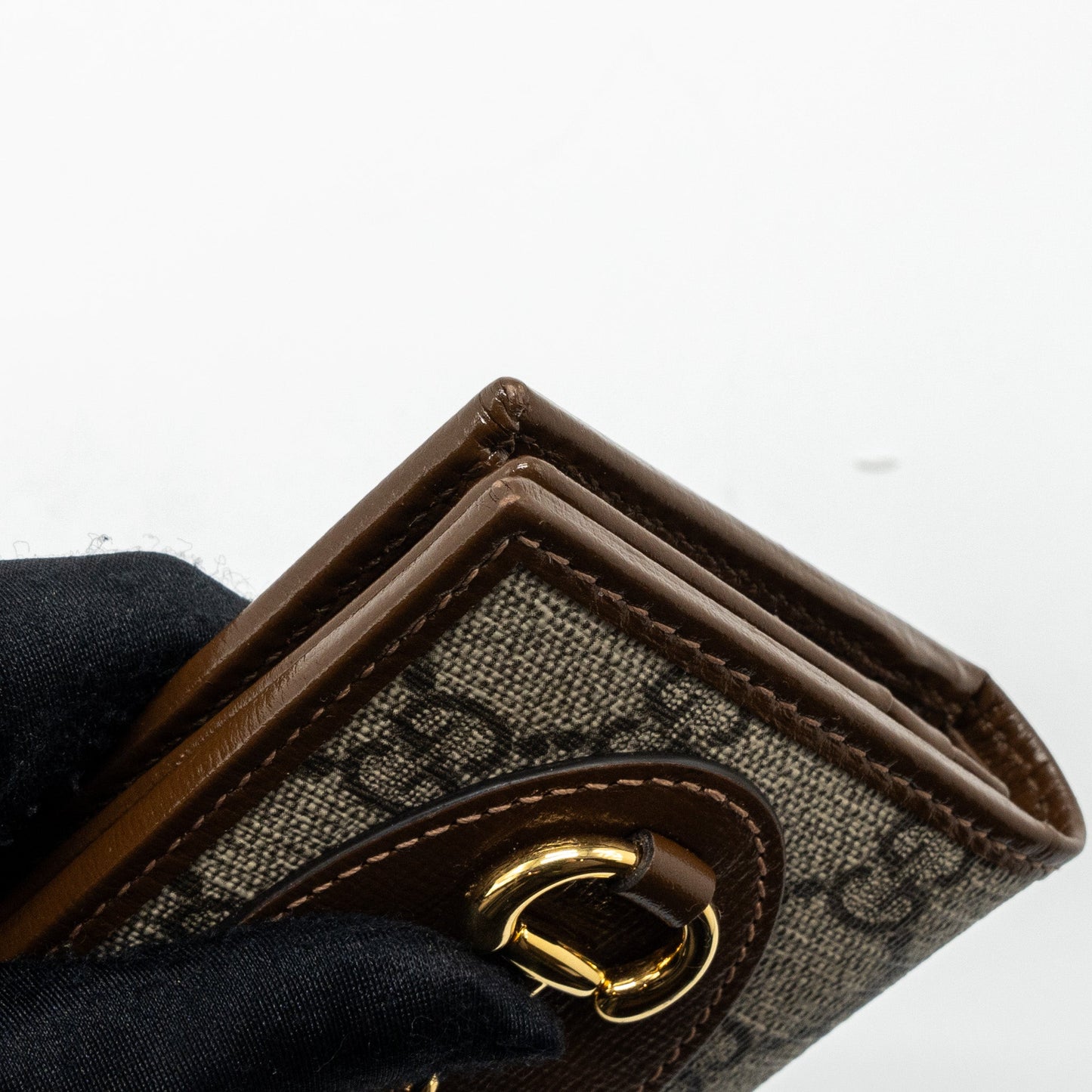 Gucci Horsebit 1955 Card Case Wallet GG Supreme Canvas/ Calfskin Brown