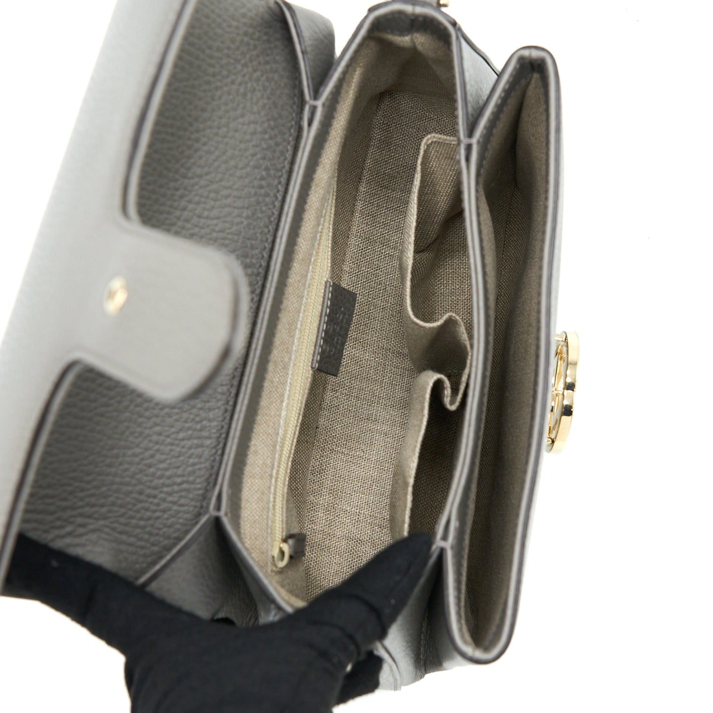 Gucci GG Top Handle Bag Caflskin Grey L