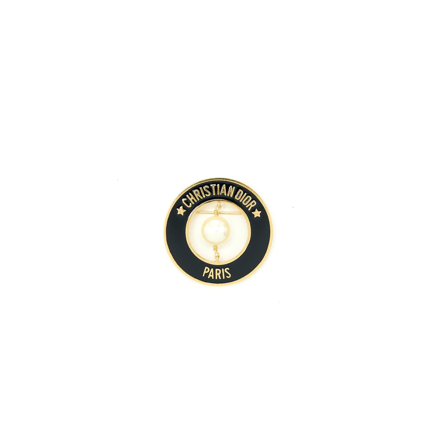 Christian Dior Round Pearl Brooch Black