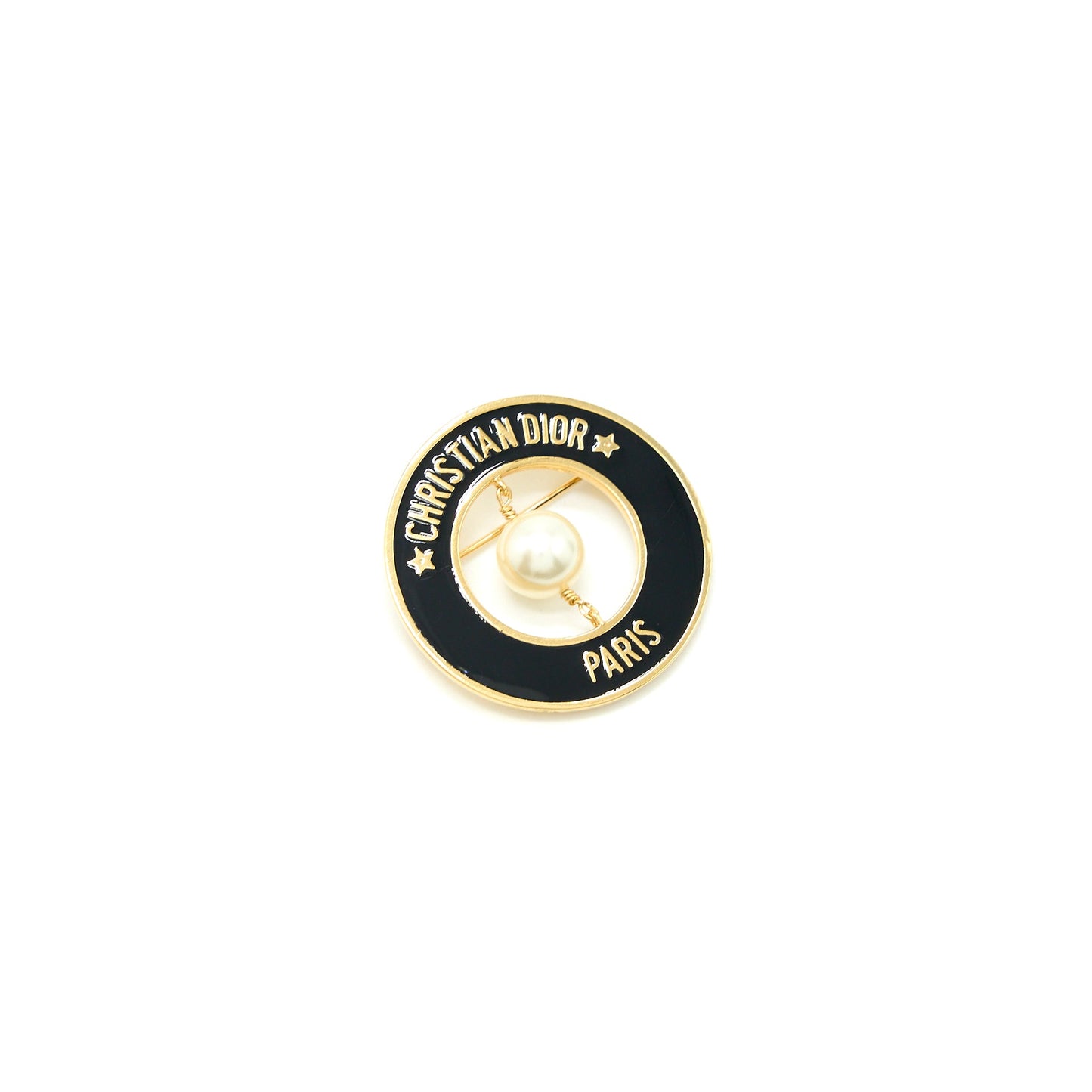 Christian Dior Round Pearl Brooch Black