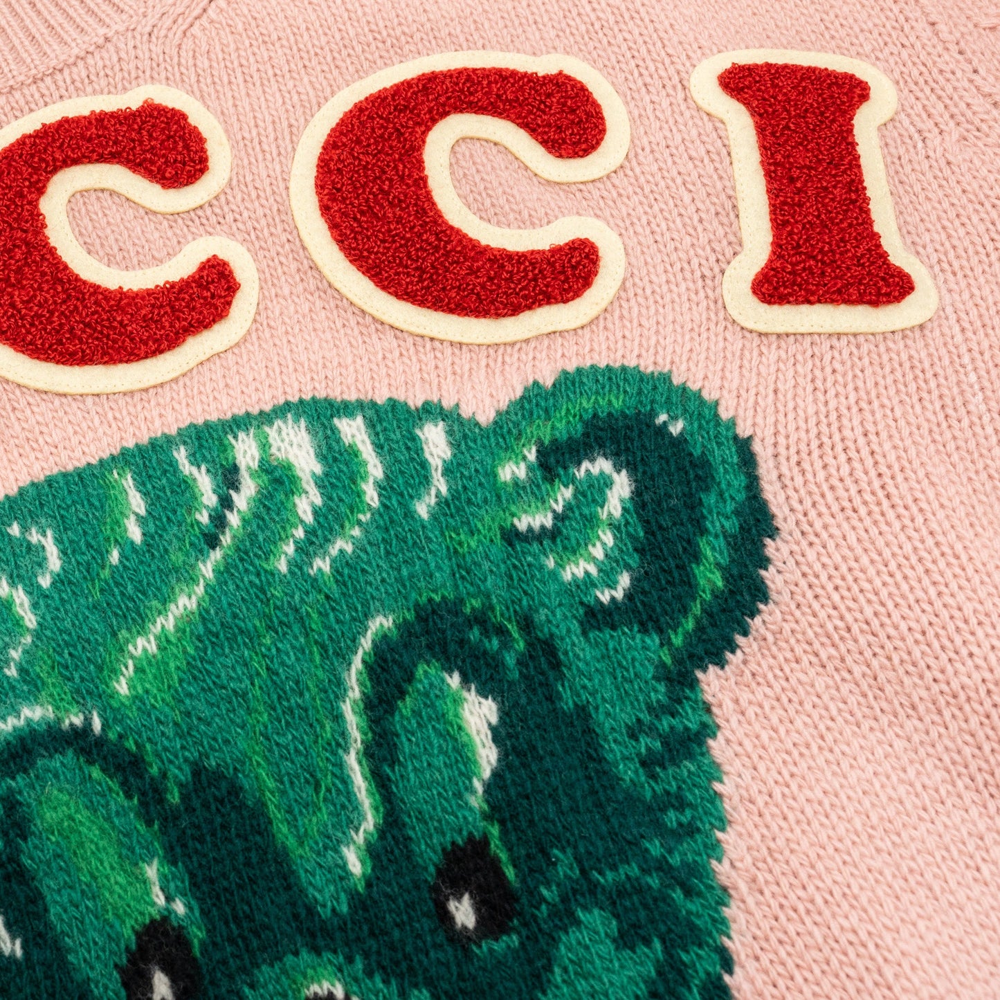 Gucci Size S Teddy Bear Sweater with Terrycloth Gucci Patch Wool Rose