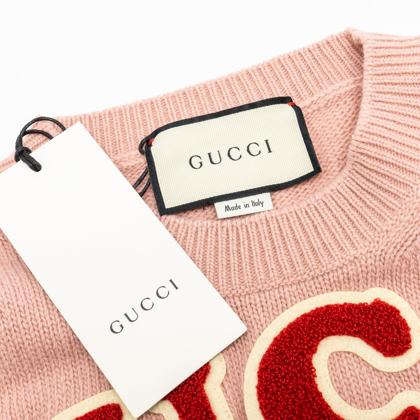 Gucci Size S Teddy Bear Sweater with Terrycloth Gucci Patch Wool Rose