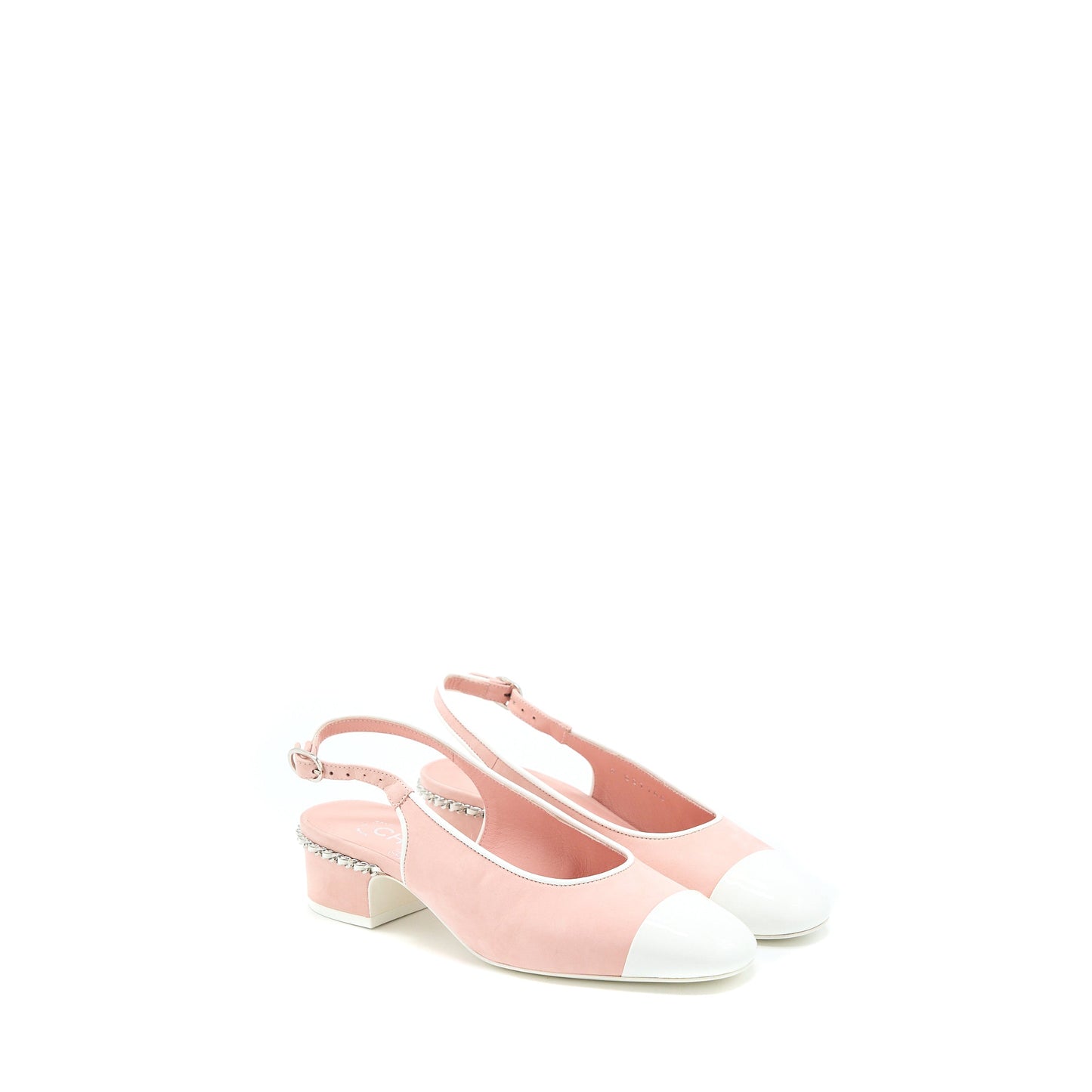 Chanel Size 35.5 Slingback Heel Suede/Patent Pink/White