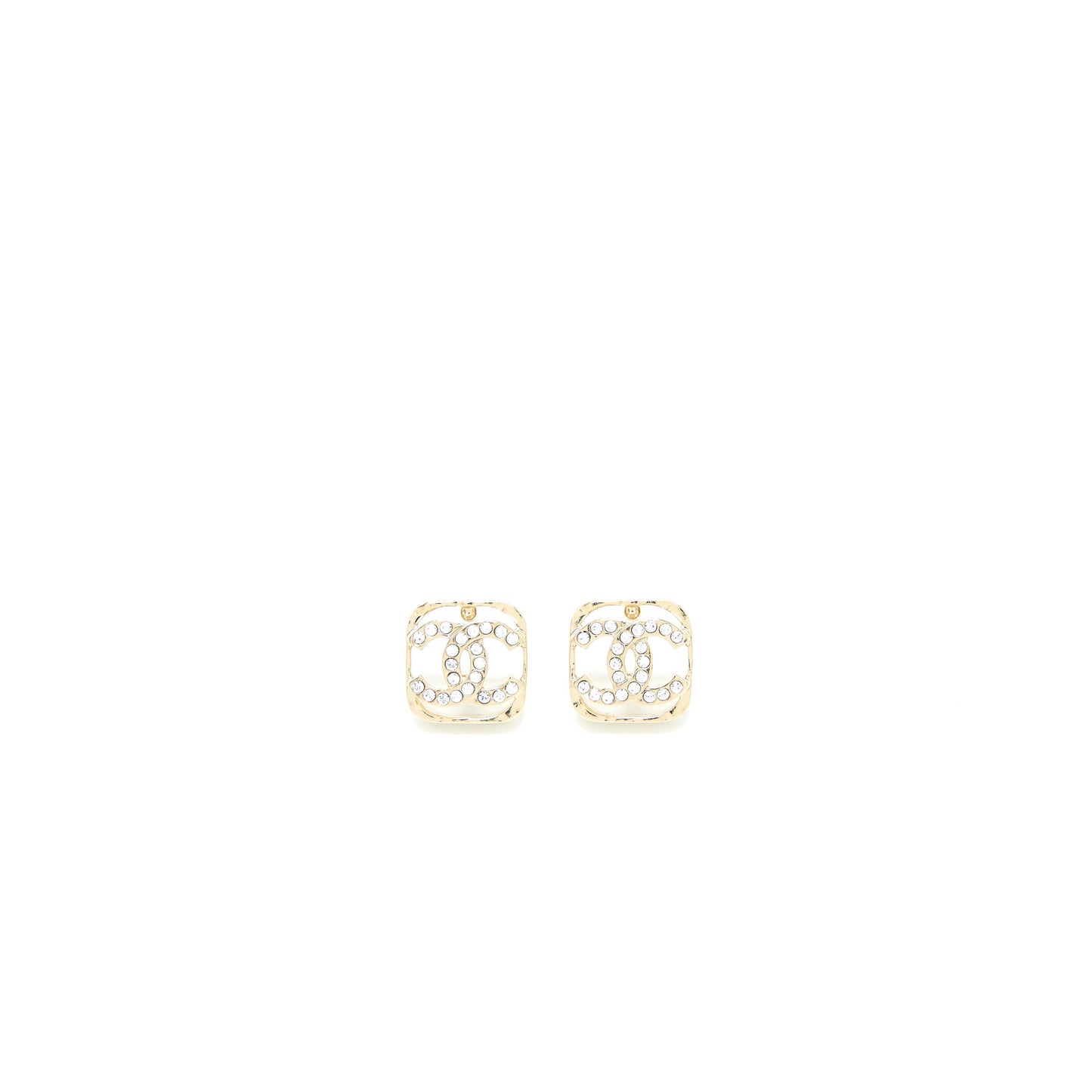Chanel Square CC Logo Earring Crystal Light Gold Tone