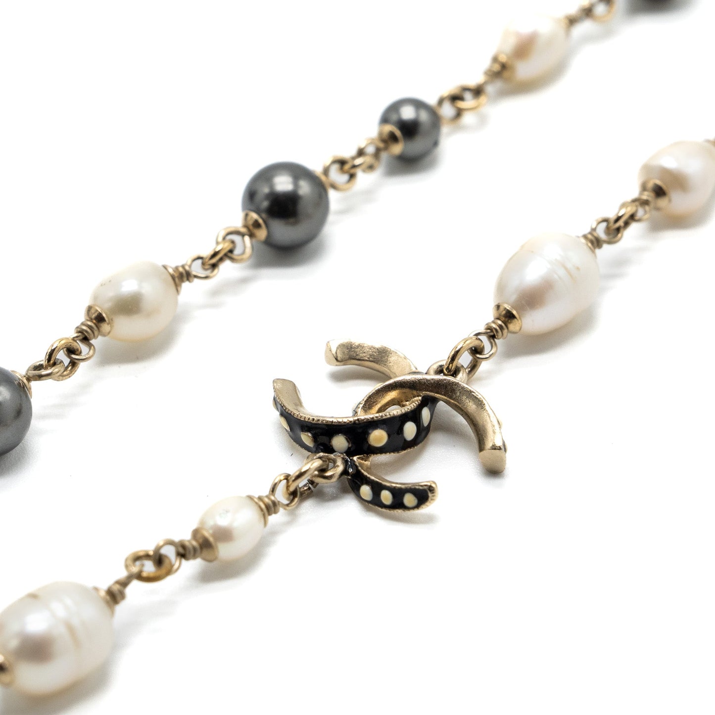 Chanel CC Logo Long Necklace with pearl light gold tone