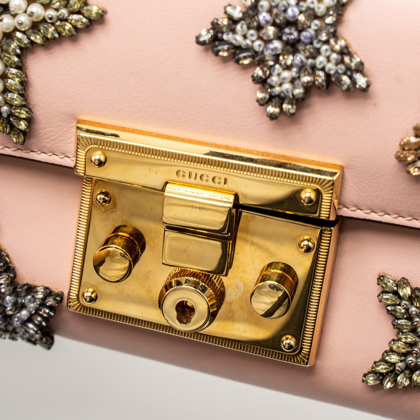 Gucci Padlock Chain Bag Crystal Star Limited Calfskin Pink