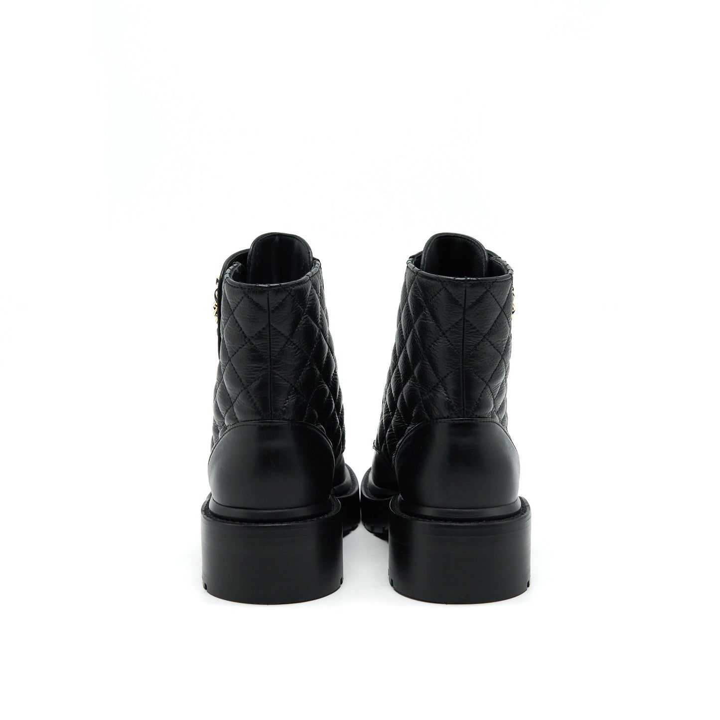 CHANEL LEATHER LACE UP BOOTS BLACK SIZE35