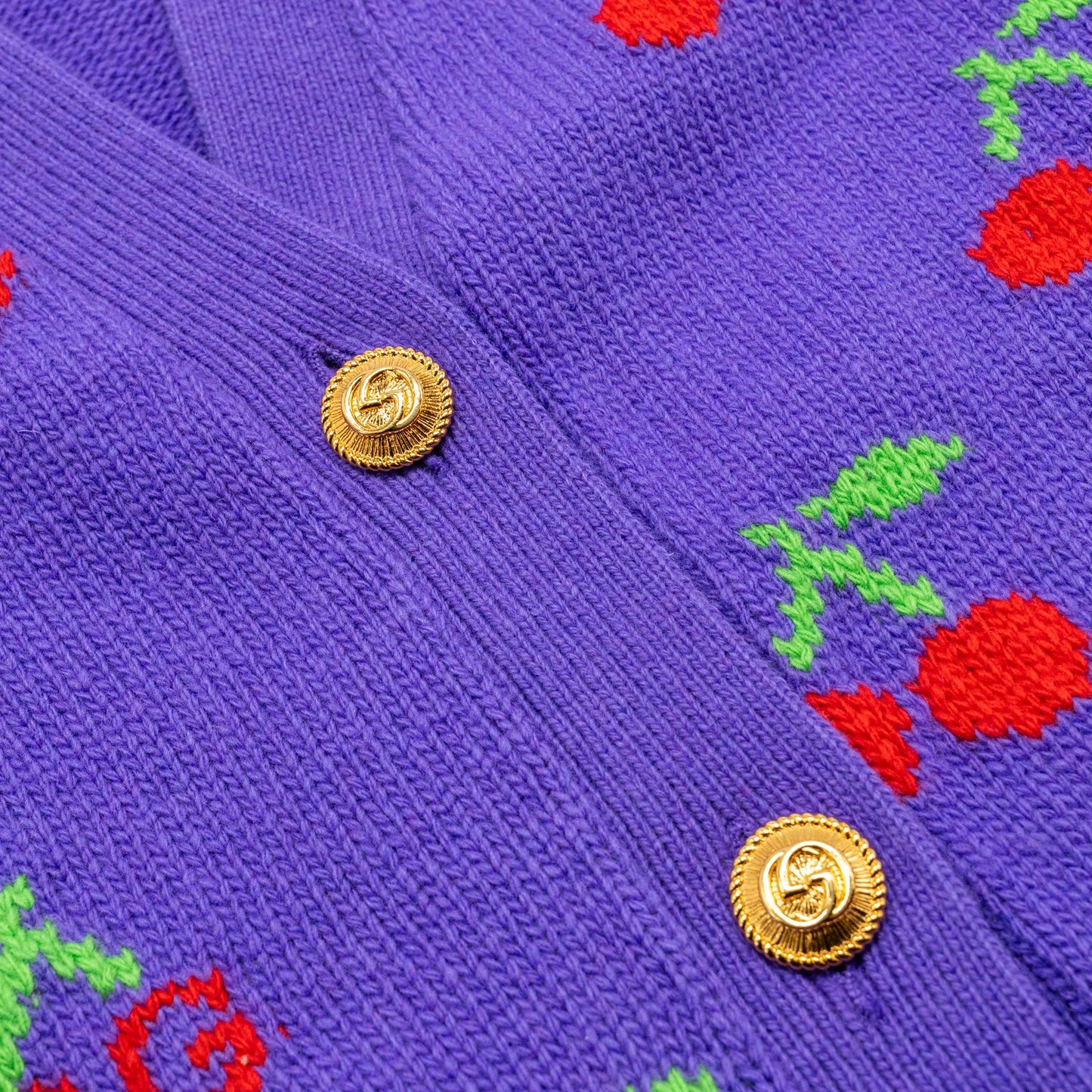 Gucci Size S GG Cherry Intarsia Knit Cardigan Wool Purple