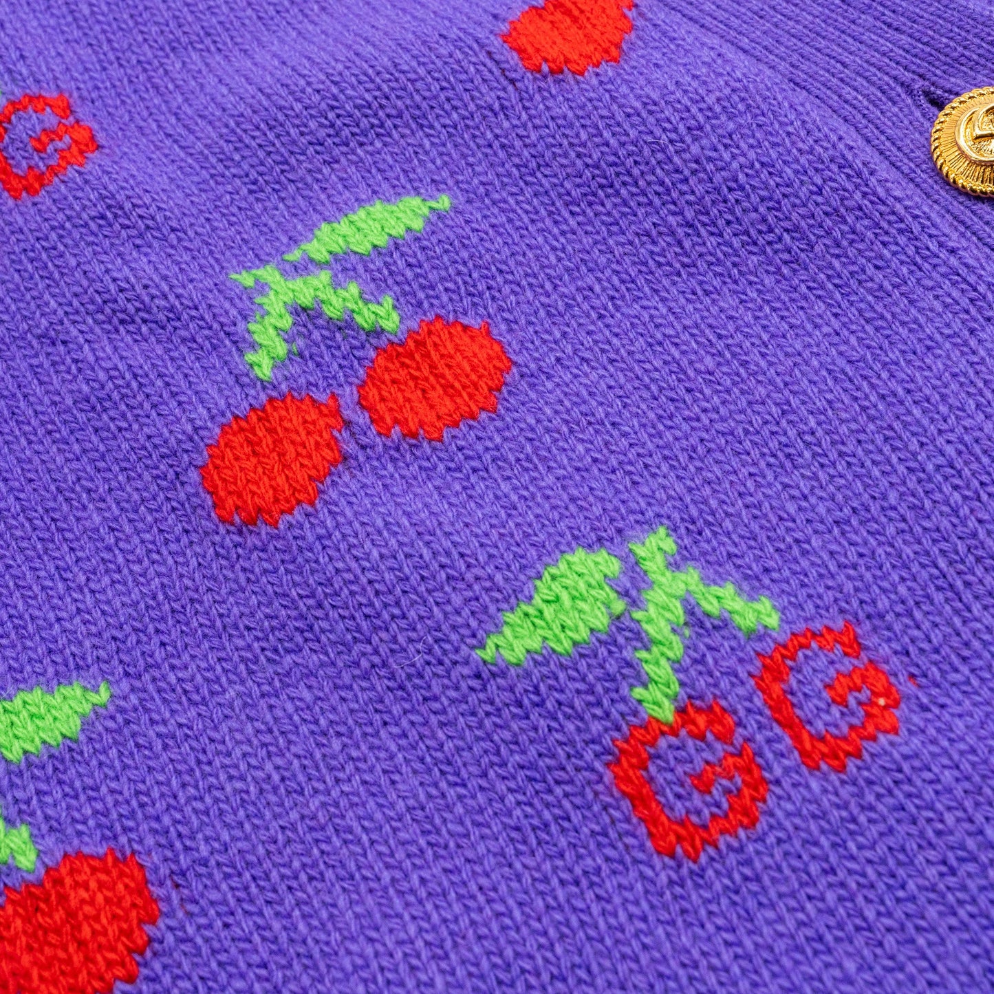 Gucci Size S GG Cherry Intarsia Knit Cardigan Wool Purple